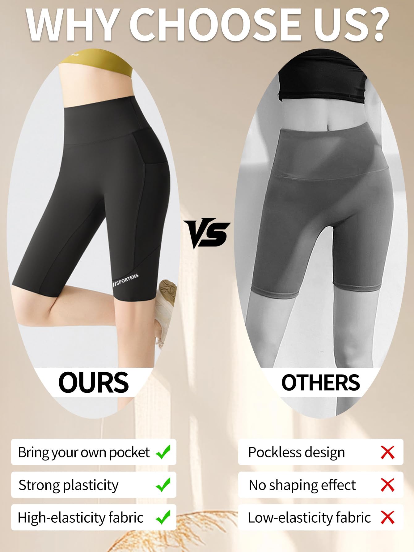 Pantalones cortos de ciclista para mujer con bolsillos, cintura alta de 8 pulgadas, control de abdomen, entrenamiento, yoga, correr, gimnasio, pantalones cortos deportivos — view 5