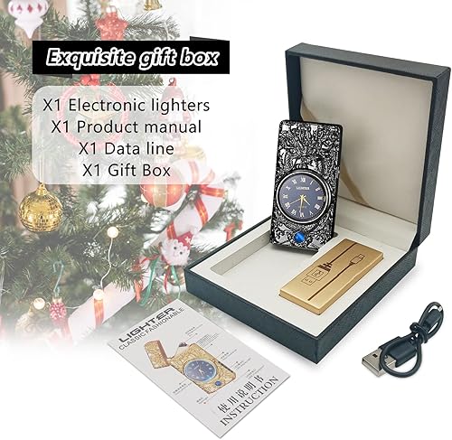 Miniatura 7 de TIKIUKI Encendedor de plasma con pantalla LED, encendedor de arco, resistente al viento, recargable por USB, encendedor de metal de lujo con esfera