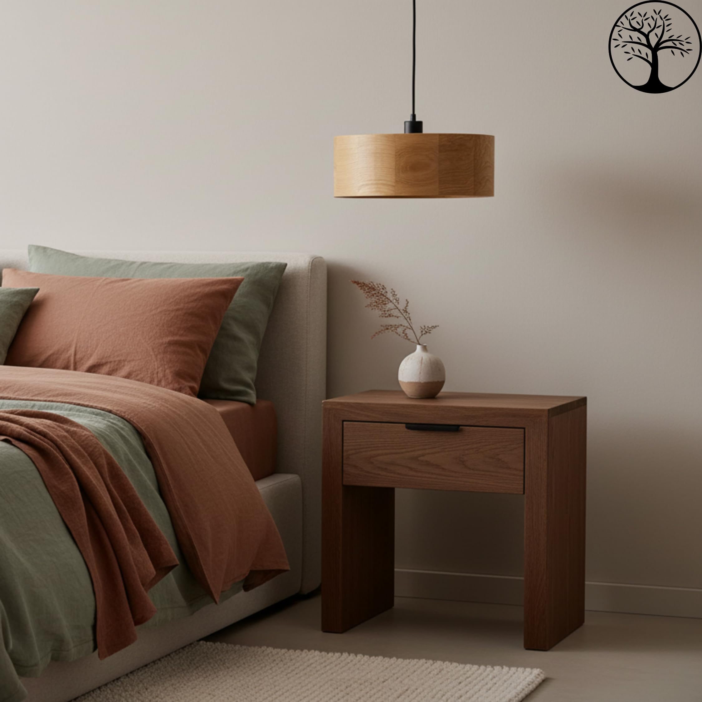 Pendelleuchte Holz - Rund Modern Holzlampe 1xE27 (37 cm) - Hängeleuchte Eiche - Natur Lampe für Esszimmer, Wohnzimmer, Küche, Schlafzimmer, Flur - Stilvolles Design Eichenholz ANTILIA