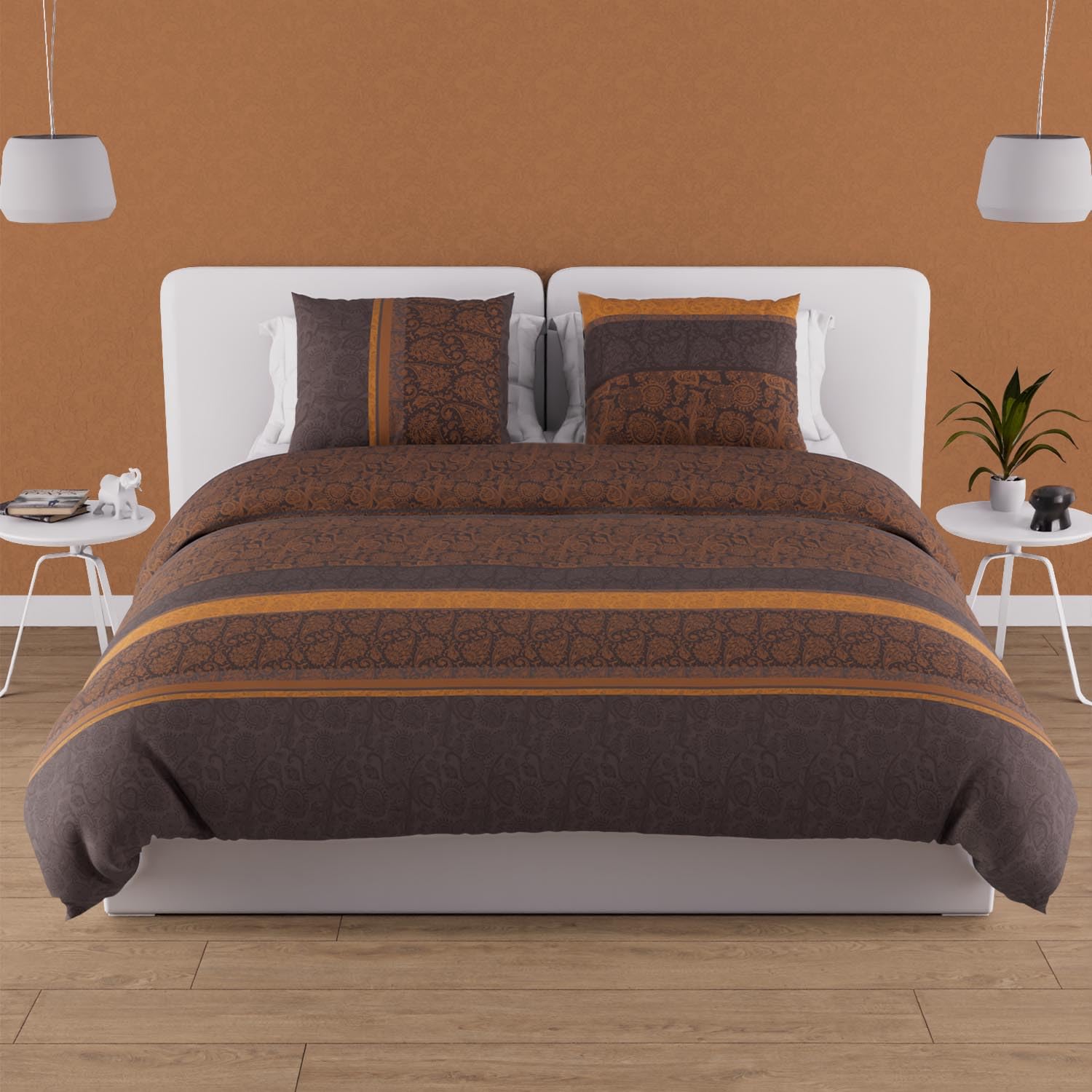 Soleil d'ocre CASHMERE Set funda nórdica de algodón 57 hilos, Marrón, 220 x 240 cm