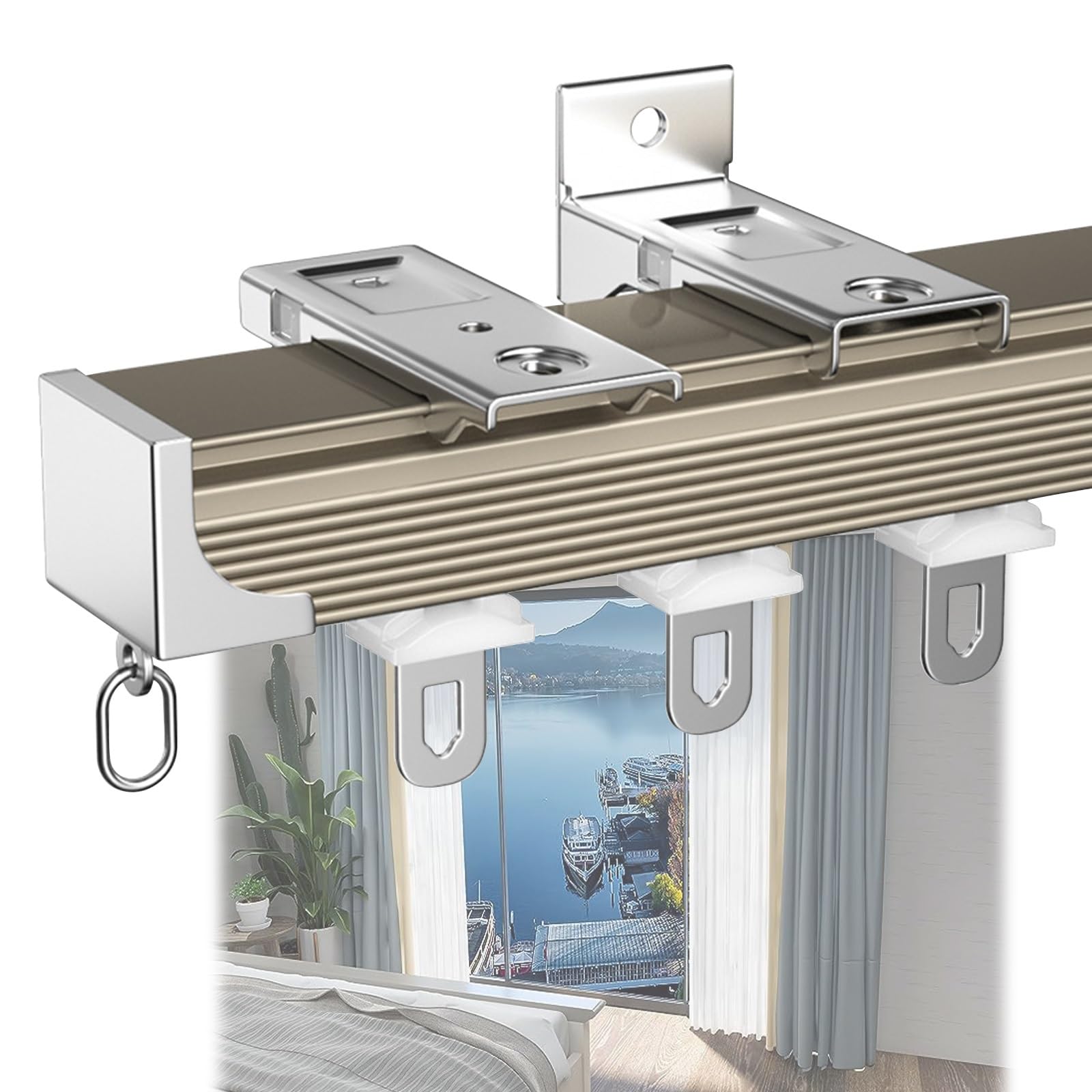 V3VOGUE Curtain Rails Aluminium Curtain Track Set 0.5m 1.8m 3.3m 4.8m 5.5m Bedroom Curtain Sliders, Ceiling Or Wall Mounting, Heavy Duty Single Drapery Rods, Living Room Room Divider