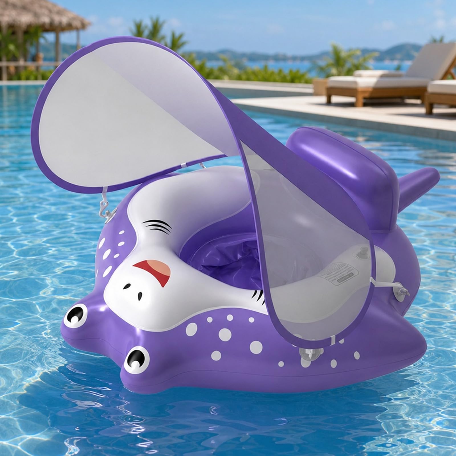 Anatra Gonfiabile per Piscina Bambini Galleggiante con Baldacchino e Coda Antiribaltamento, Allenamento Nuoto, Sedile Gioco d'Acqua (Viola M)