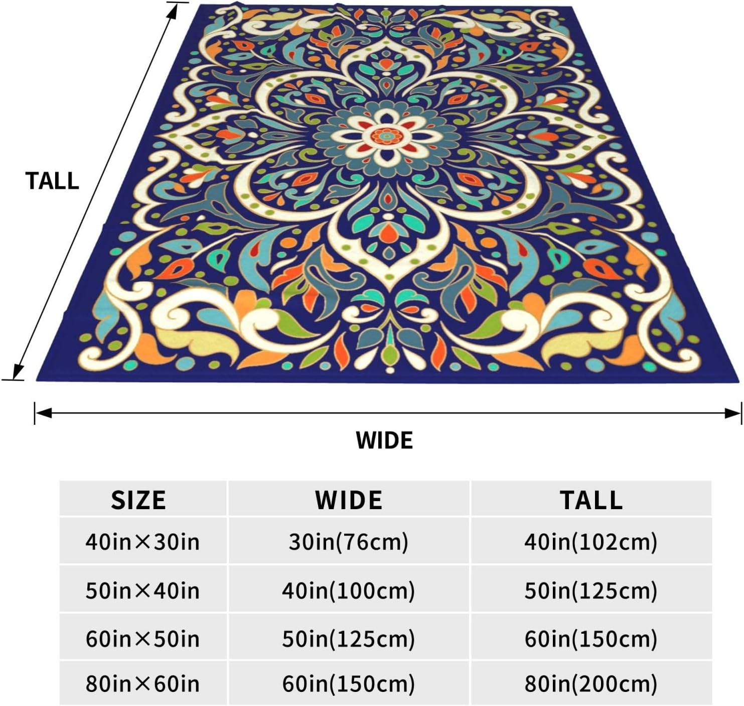 Blue Mandala Blanket, Flannel Throw Blanket Soft Travel Blanket for Bed Couch Sofa Indoor Outdoor Use Gift for Women Men Girls Boys All Season 60"x50" - Image 2
