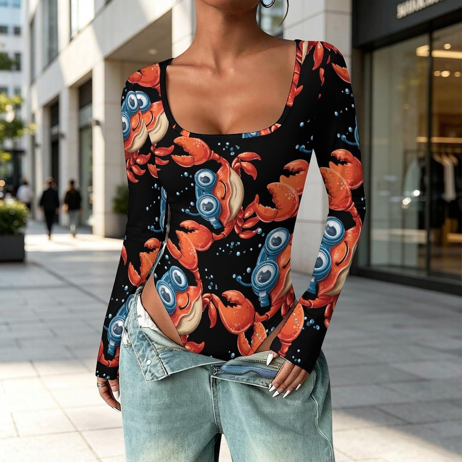 Funny Crab Women's Bodysuits Long Sleeve Top 5XL