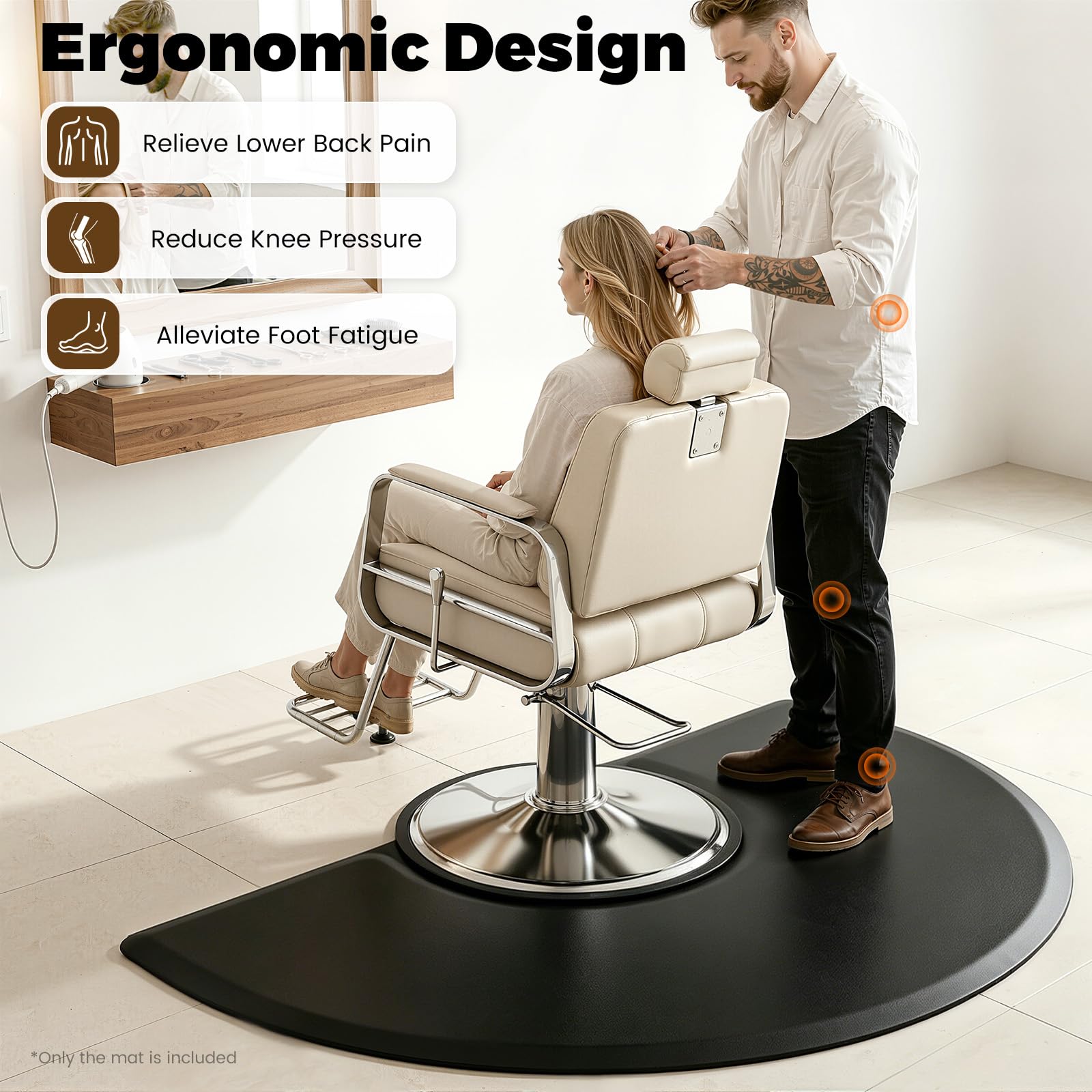 Halbkreisförmige Antirutsch-Salonmatte | Extra Dicke Friseur-Bodenmatte Gegen Ermüdung | 3 x 5 Fuß, Wasserdicht & Fersenbeständig | Ideal Für Friseursalons | Barbierstationen & Nagelstudios | Rutschfe