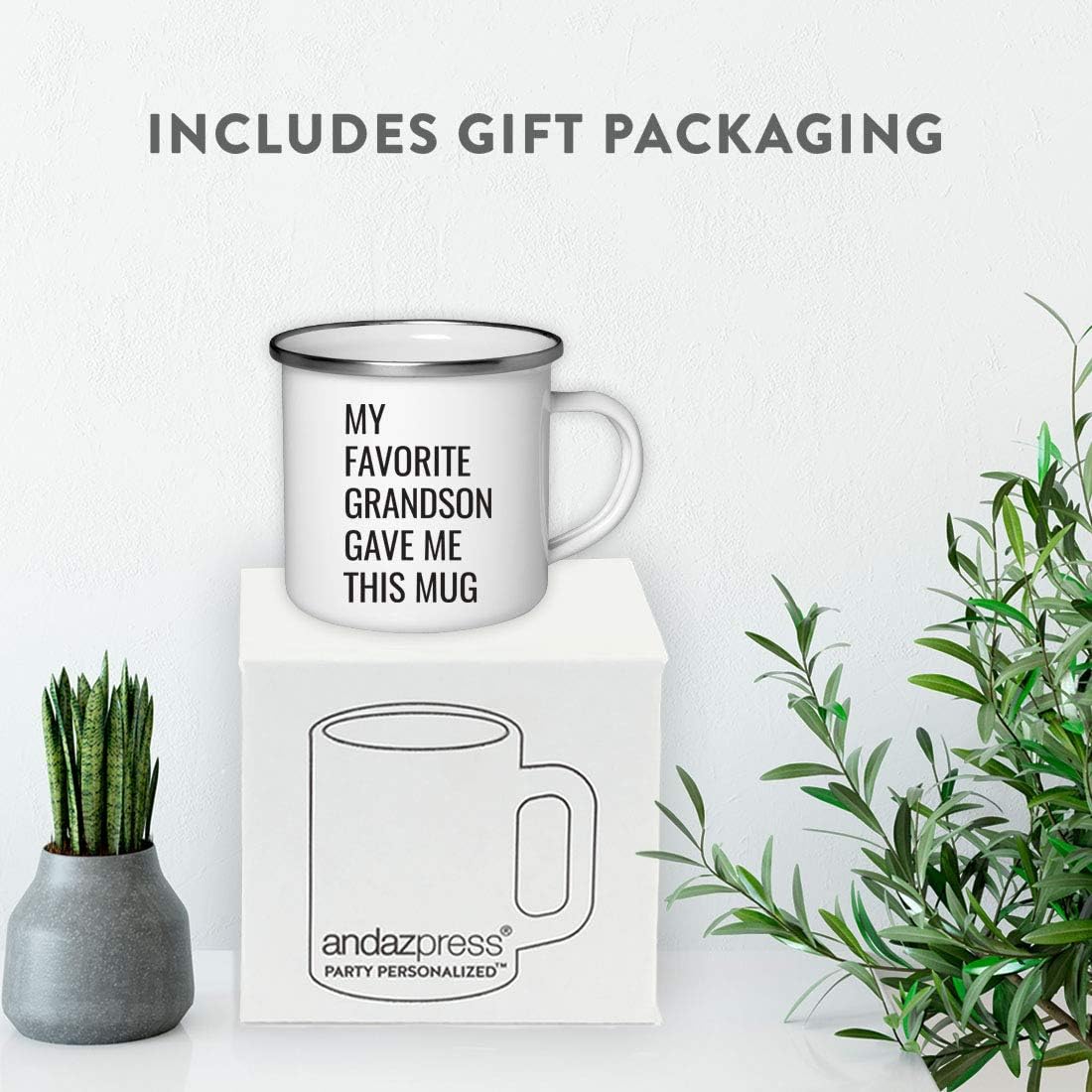 Andaz Press 11Oz. Stainless Steel Funny Campfire Coffee Mug Gag Gift, My Favorite Grandson Gave Me This Mug, 1-Pack, Grandpa Grandma Coffee Mugs Birthday Christmas Sarcastic Humor Metal Camping Cup