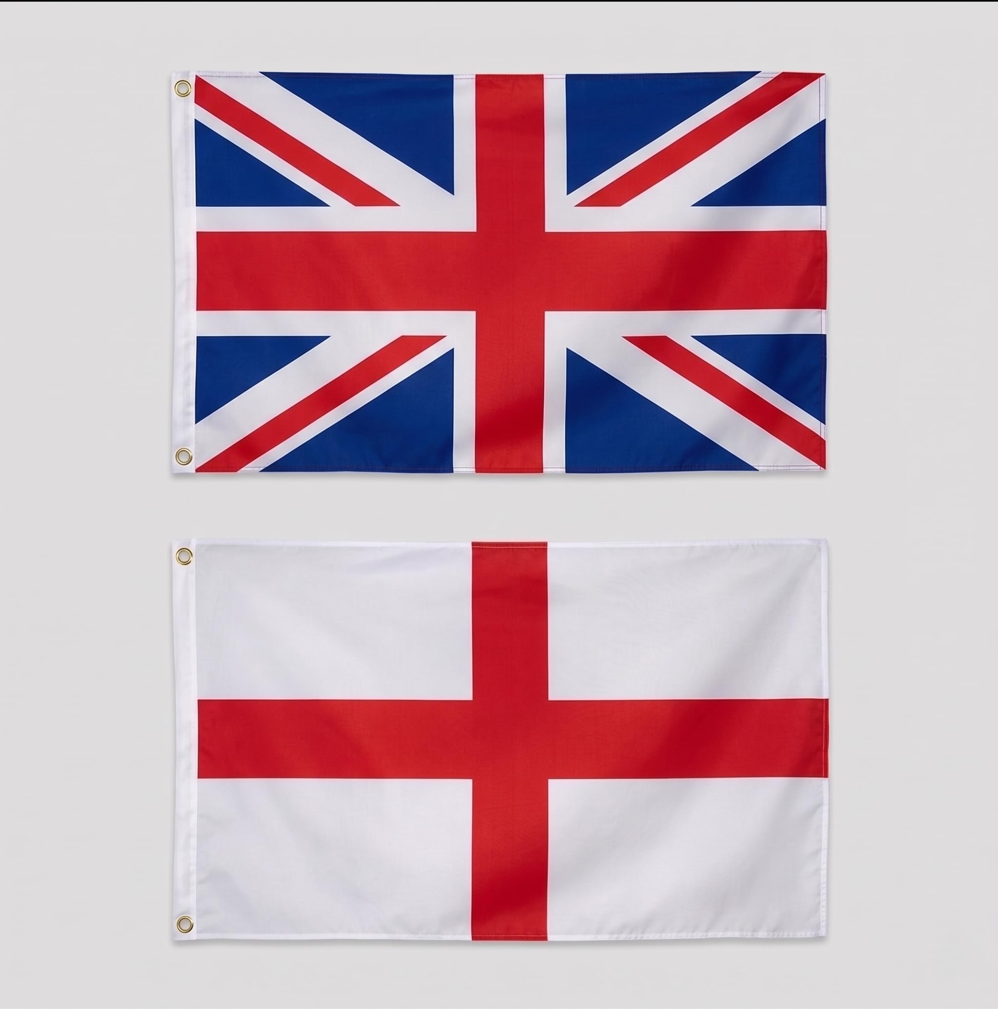 Union Jack flag and St George flag 3ftx2ft 1 each Pack Polyester Waterproof with 2 Brass Eyelets Vivid Colours Indoor/Outdoor Use Pub, Royal, Garden parties and Sport Ev (Pack of 2 Each Flag)