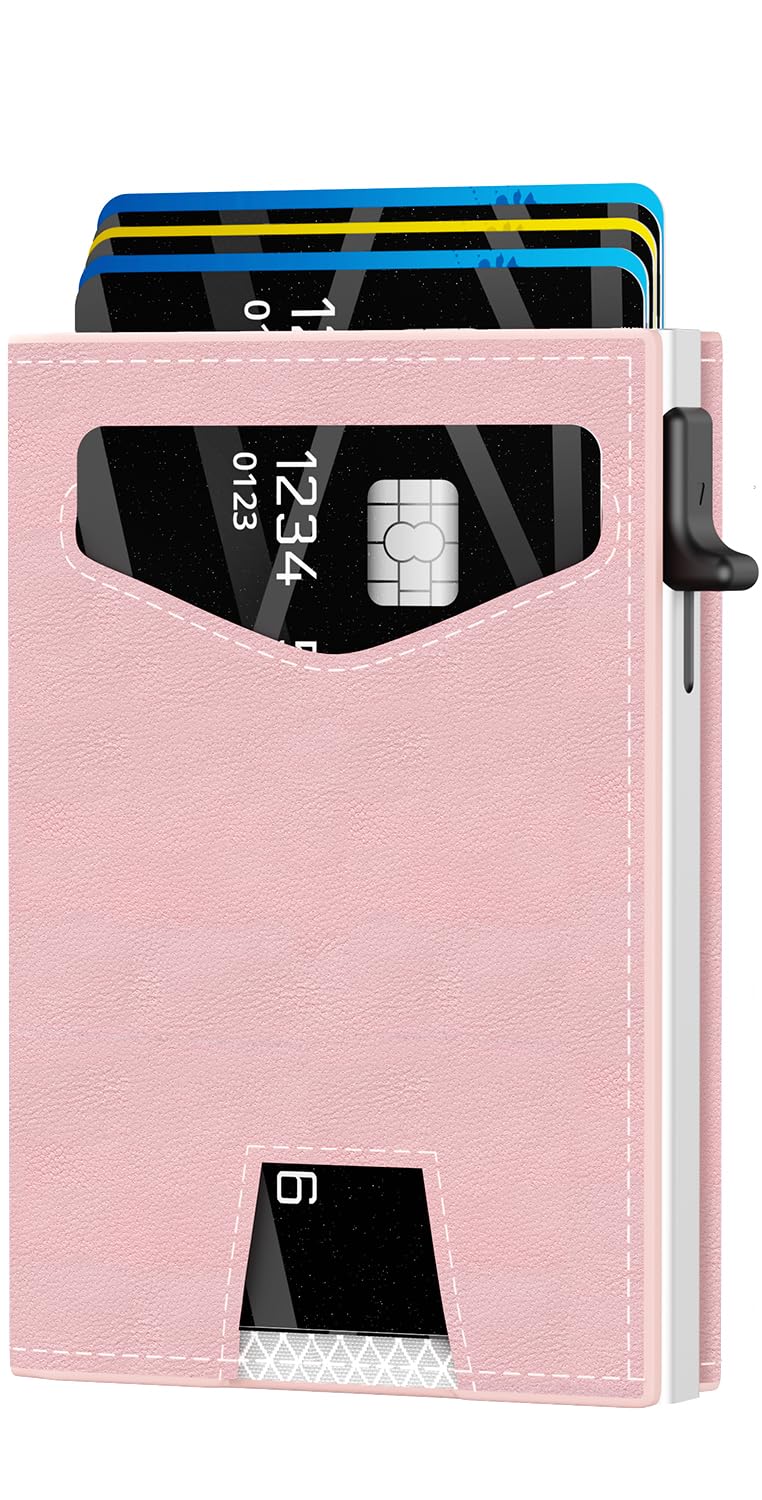 RFID Wallet Women: Stylish Security Metal Wallet for 10-12 Cards & 2 ID Windows - Smart Pop-Up Credit Card Holder & Cash Slot in Compact Trifold Design,Gift for Her(Pink)