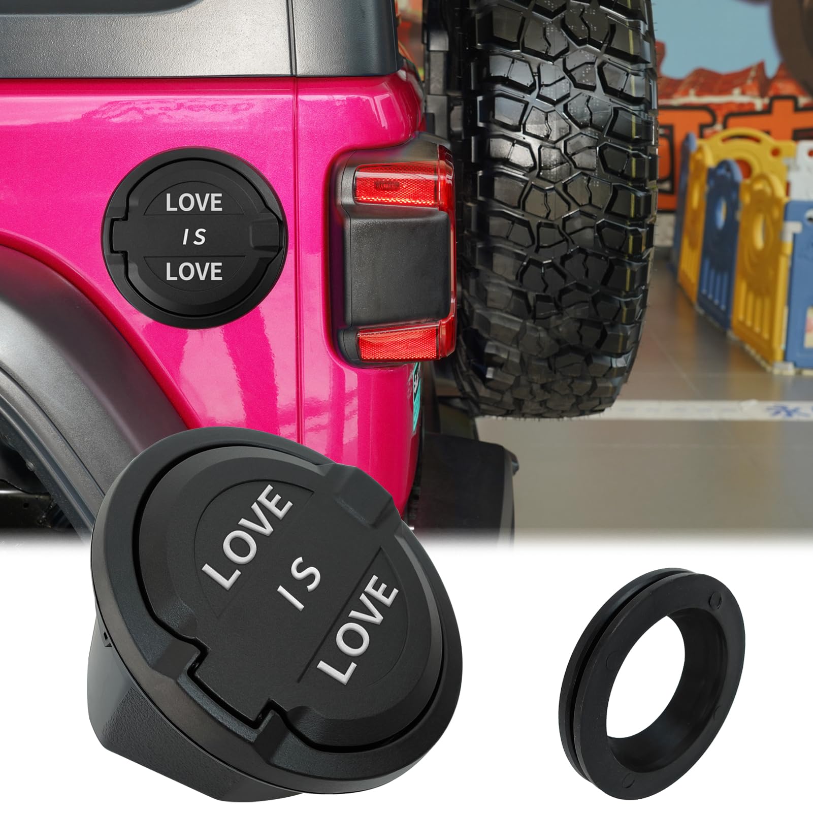 Generic HAMMOHPO Gas Cap Cover, Fuel Tank Door Compatible with 2018-2024 Jeep Wrangler JL JLU 2/4 Door, ABS + Aluminum Alloy Construction, Exterior Accessories, Black, YXG-044-JLOVE