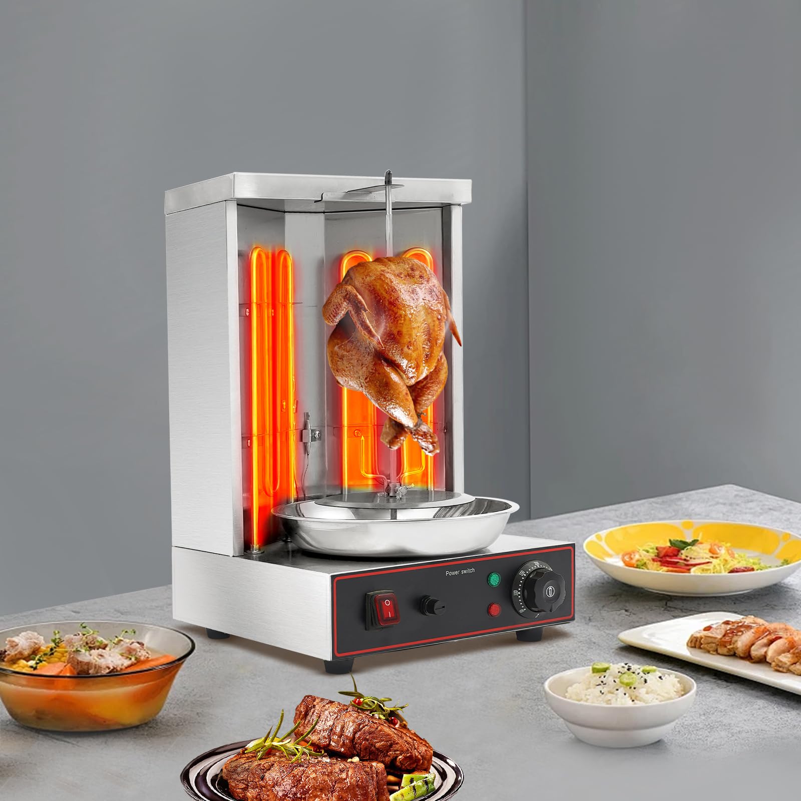 Mini dönergrill, gas, 2 branders, kebab grill, roestvrij staal, kippengrill, verticale grill, shish kebab grill, dönerspies, kebab maker, rotissier, dönergrill voor thuis, dönergrill voor thuis