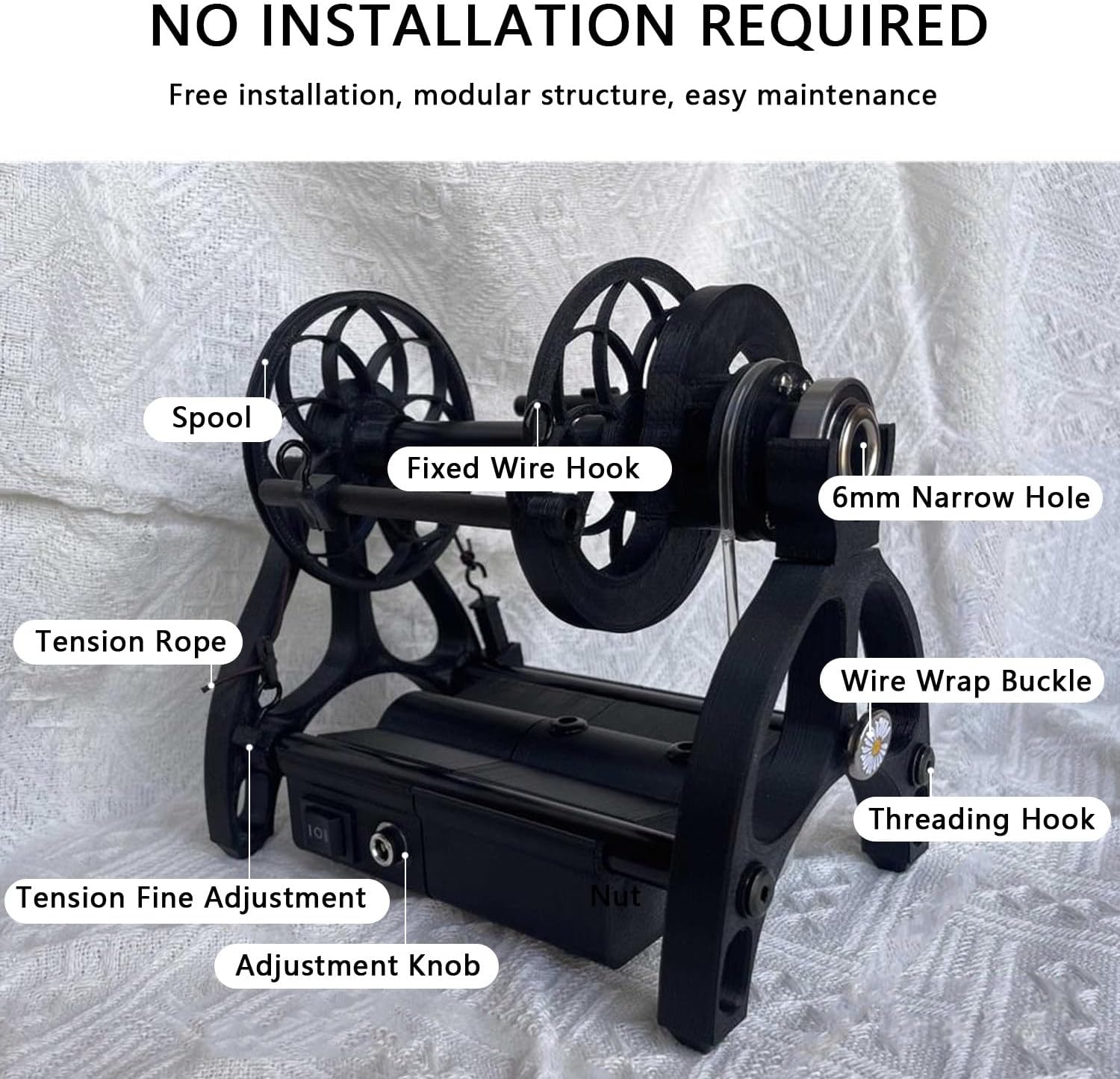 Mini Electric Yarn Spinner, 12V Adjustable Speed Wool Weaving Machine, 12mm Feng Opening for Efficient Yarn Crafting and Knitting Supplies
