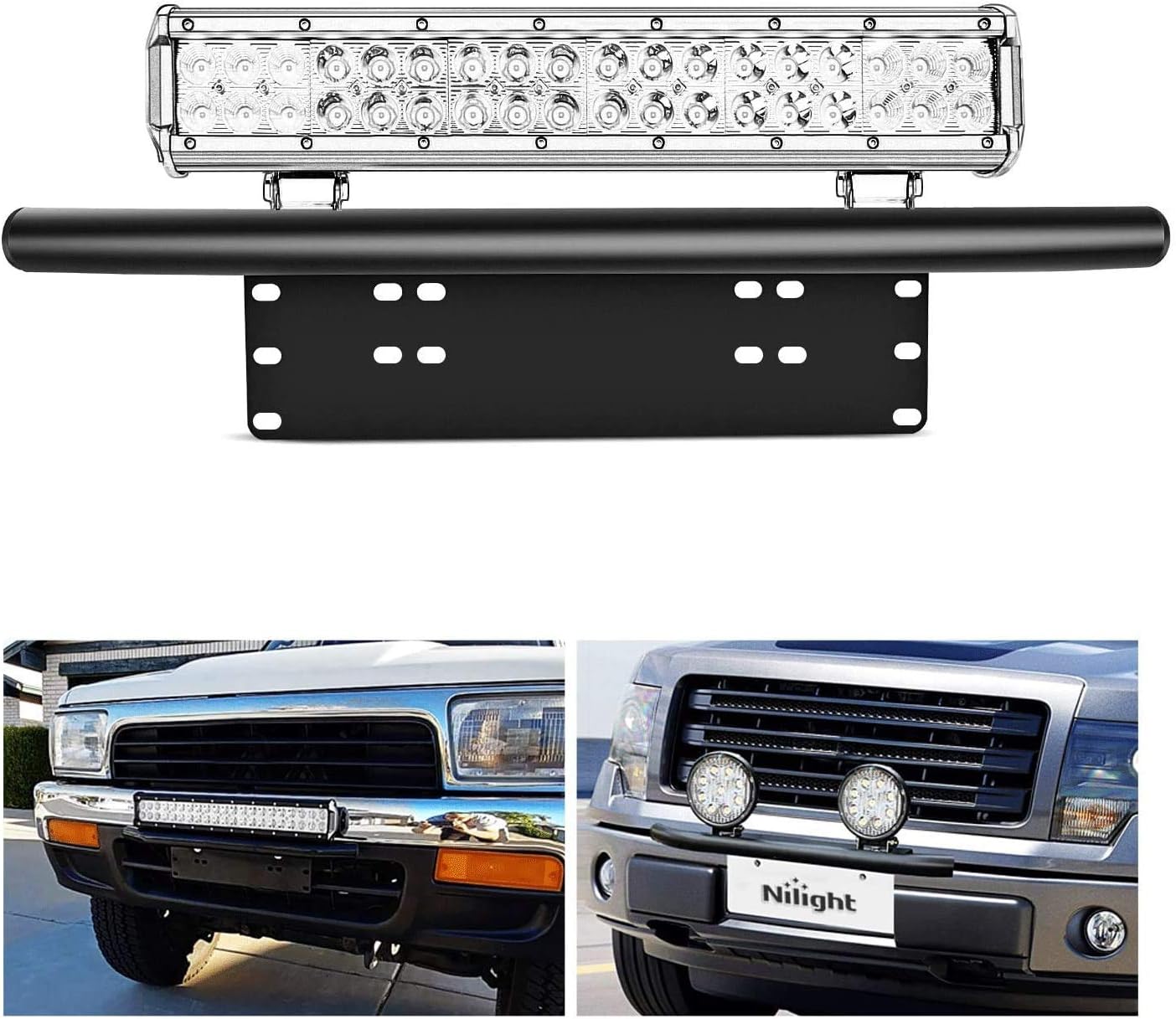 Nilight - 90021B Led Light Bar Mounting Bracket Front License Plate Frame Bracket License Plate Mounting Bracket Holder For Off-Road Lights Led Work Lamps Lighting Bars, 2 Years Warranty