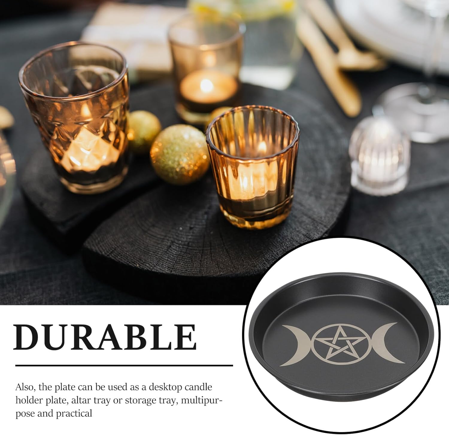 MAGICLULU Altar Plate Candle Holder Pentagram Table Tray 7 inch Ritual Burning Incense Offering Bowl Incense Burner Decorative Tealight Tray Witchcraft Tarot Supplies