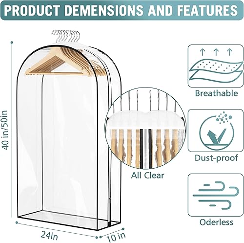 Miniatura 4 de Bolsa transparente para colgar ropa de 10 pulgadas, reforzada, (40 y 50 pulgadas), bolsas de traje para almacenamiento de armario abierto, cubierta
