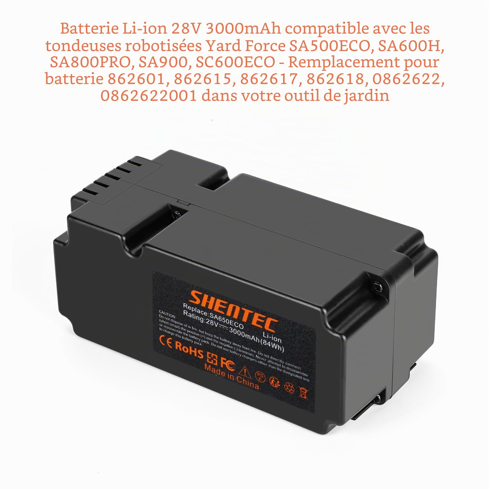 Shentec 28V 3000mAh Lithium Batterie Compatible avec Yard Force Robot de Tonte SA650ECO NX60i X50I