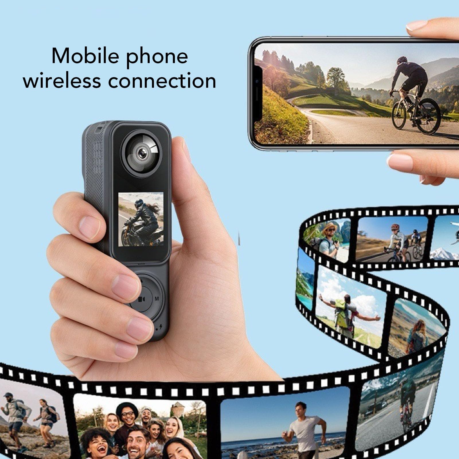Jectse Action Camera 4K, Videoregistratore Sportivo Wi-Fi Grandangolare a Doppio Obiettivo da 130° con App per Vlogging in Bicicletta