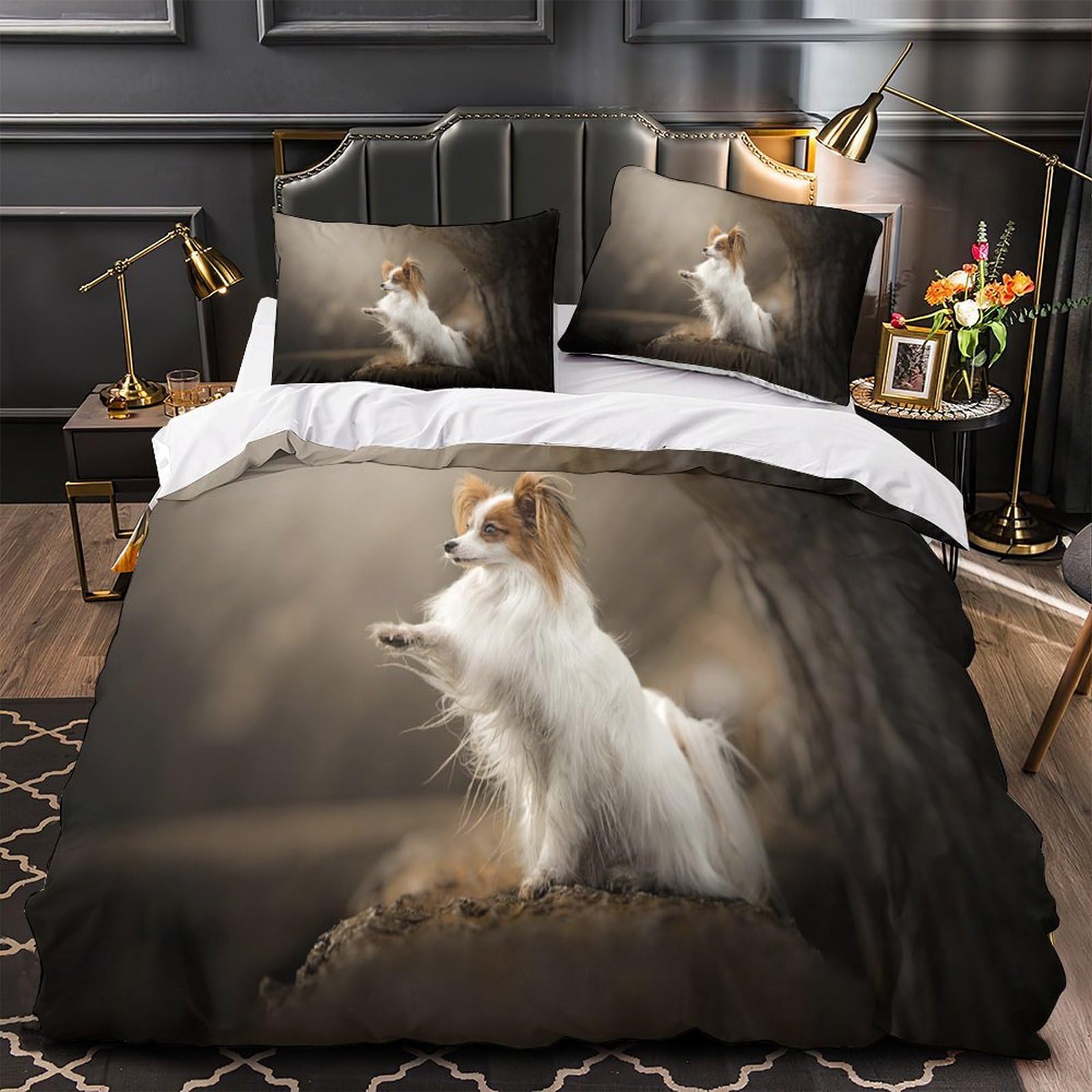 Parure de couette Chien Papillon 3D Super King microfibre 260x220cm