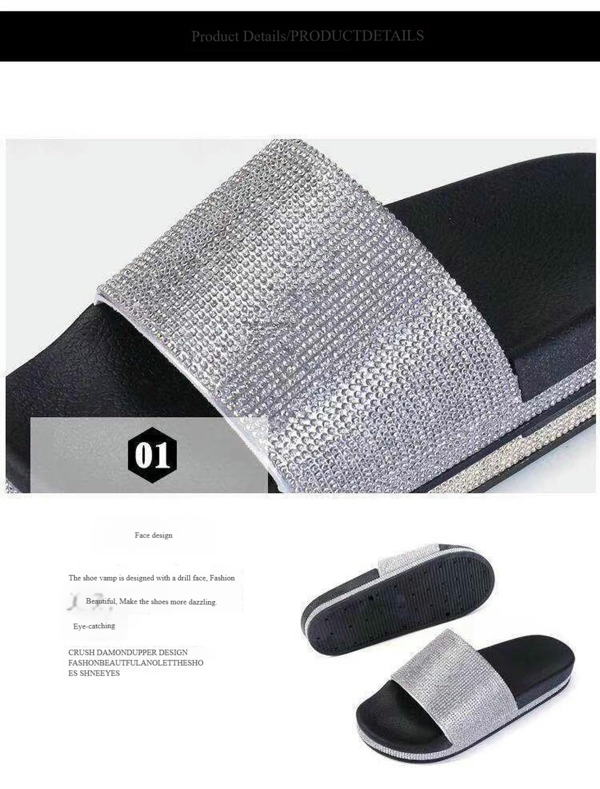 Damskie kapcie pantofle dla kobiet, modna odzież wierzchnia, luźne japonki, grube sandały, moda damska - czarne kolorowe diamenty-41