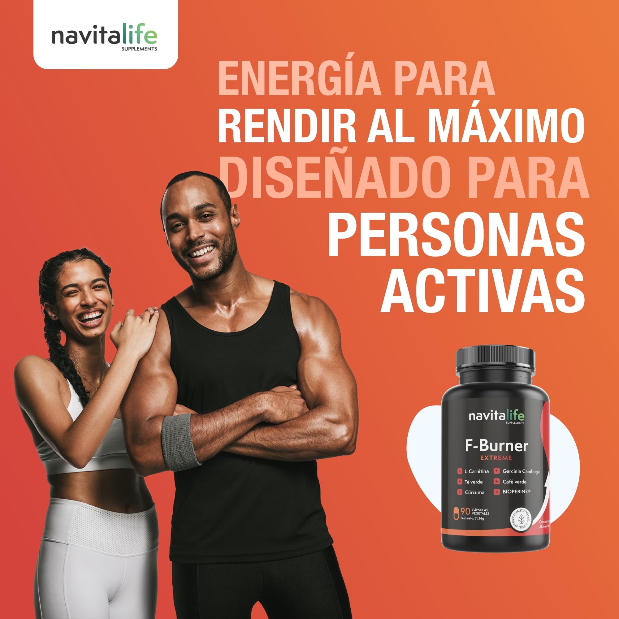 F- burner Extreme. Con L-Carnitina Carnipure y Extractos Naturales | Energía y Rendimiento para Rutinas Activas | Té Verde, Garcinia, Café Verde, Cúrcuma | 90 Cápsulas.