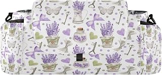 CUPADA Spring Lavender Butterfly Universal Baby Stroller Organizer with Cup Holders, Large Capacity Watercolor Flower Stroller Organizer Bag Adjustable Strap Fit Most All Strollers