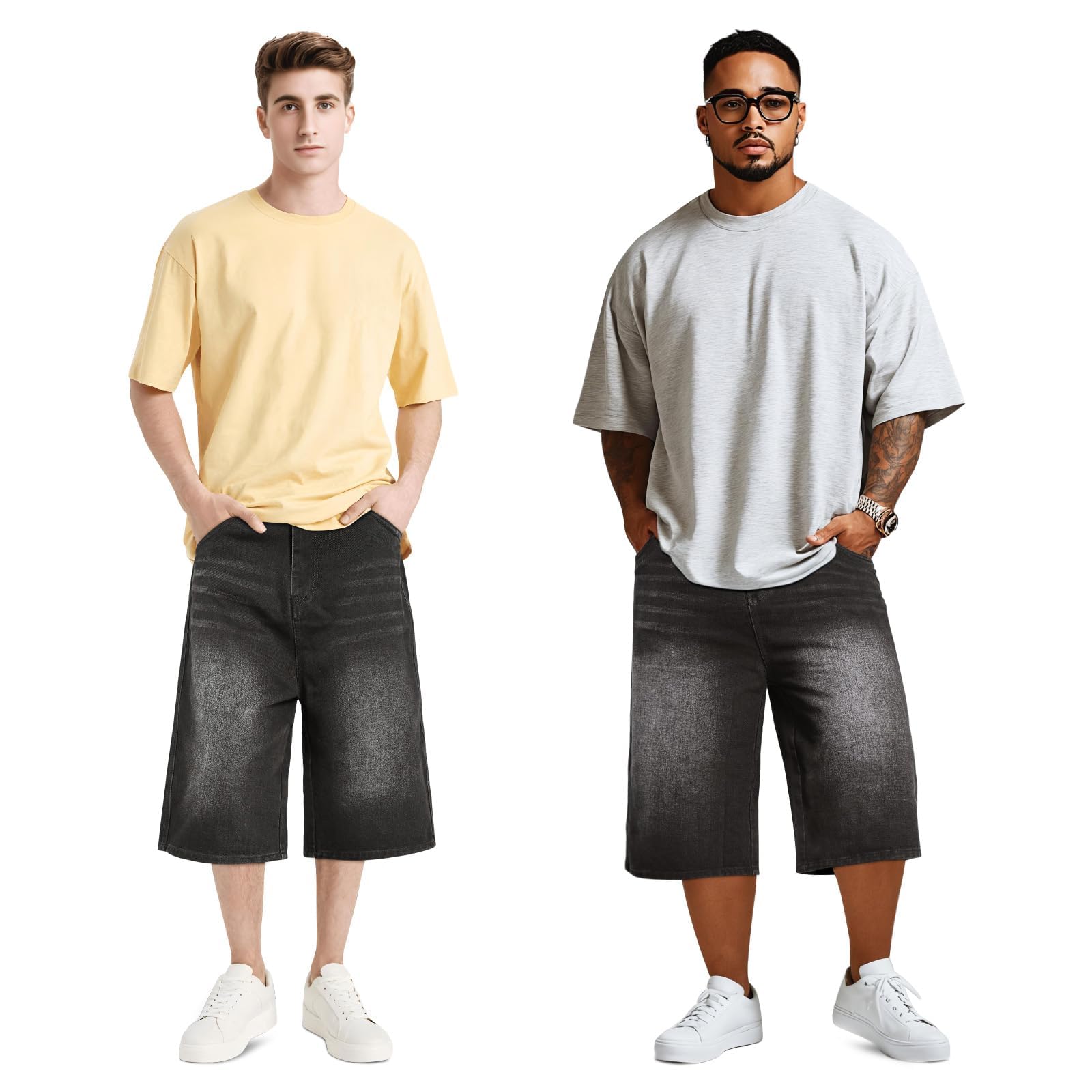 Heyfanee Men's Baggy Summer Jeans Shorts Y2k Loose Fit Relaxed Jorts