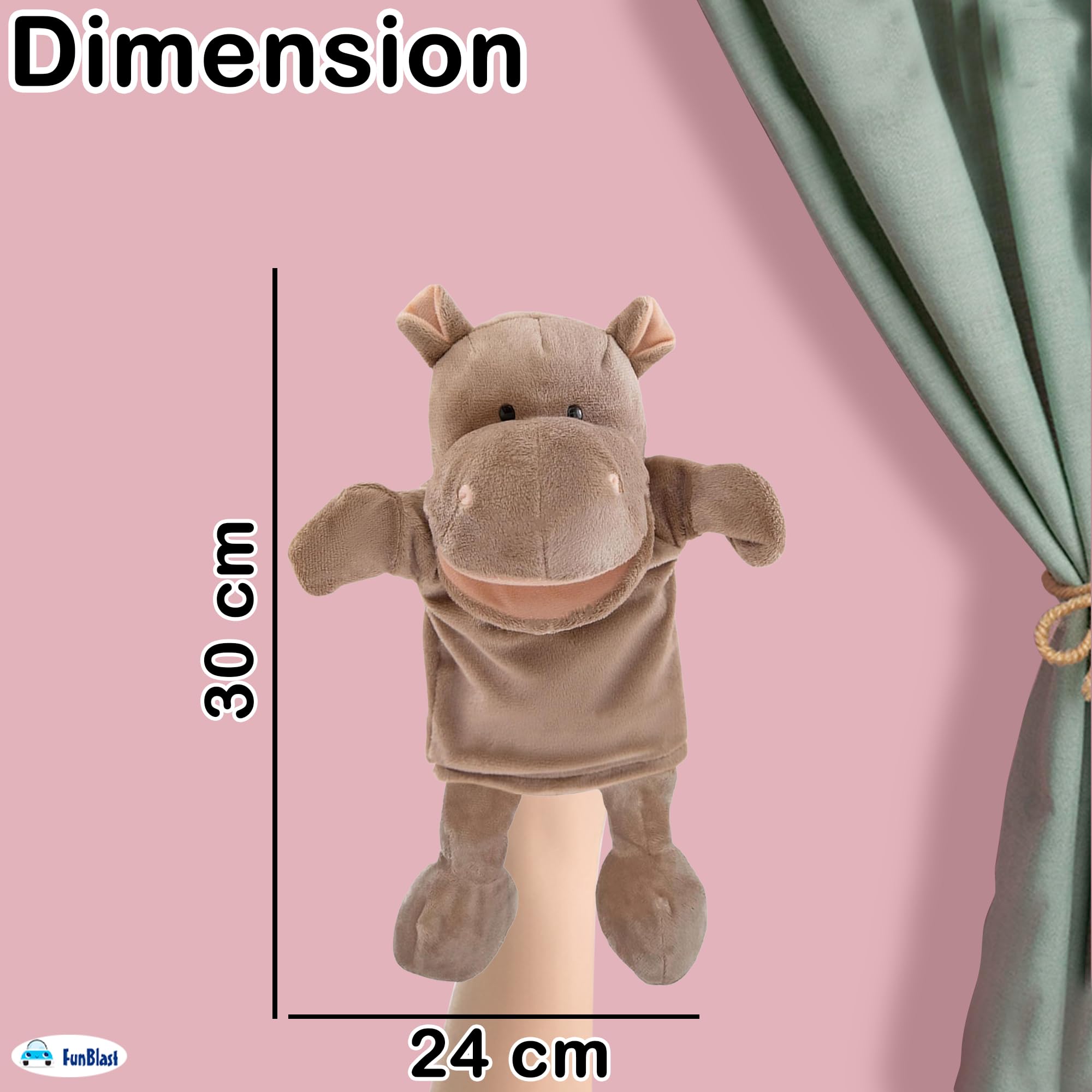 FunBlast Hand Puppets for Kids – Cute Animal Soft & Interactive Plush Puppets for Storytelling, Role Play & Learning Toys, Perfect for Toddlers & Children (Hippo)