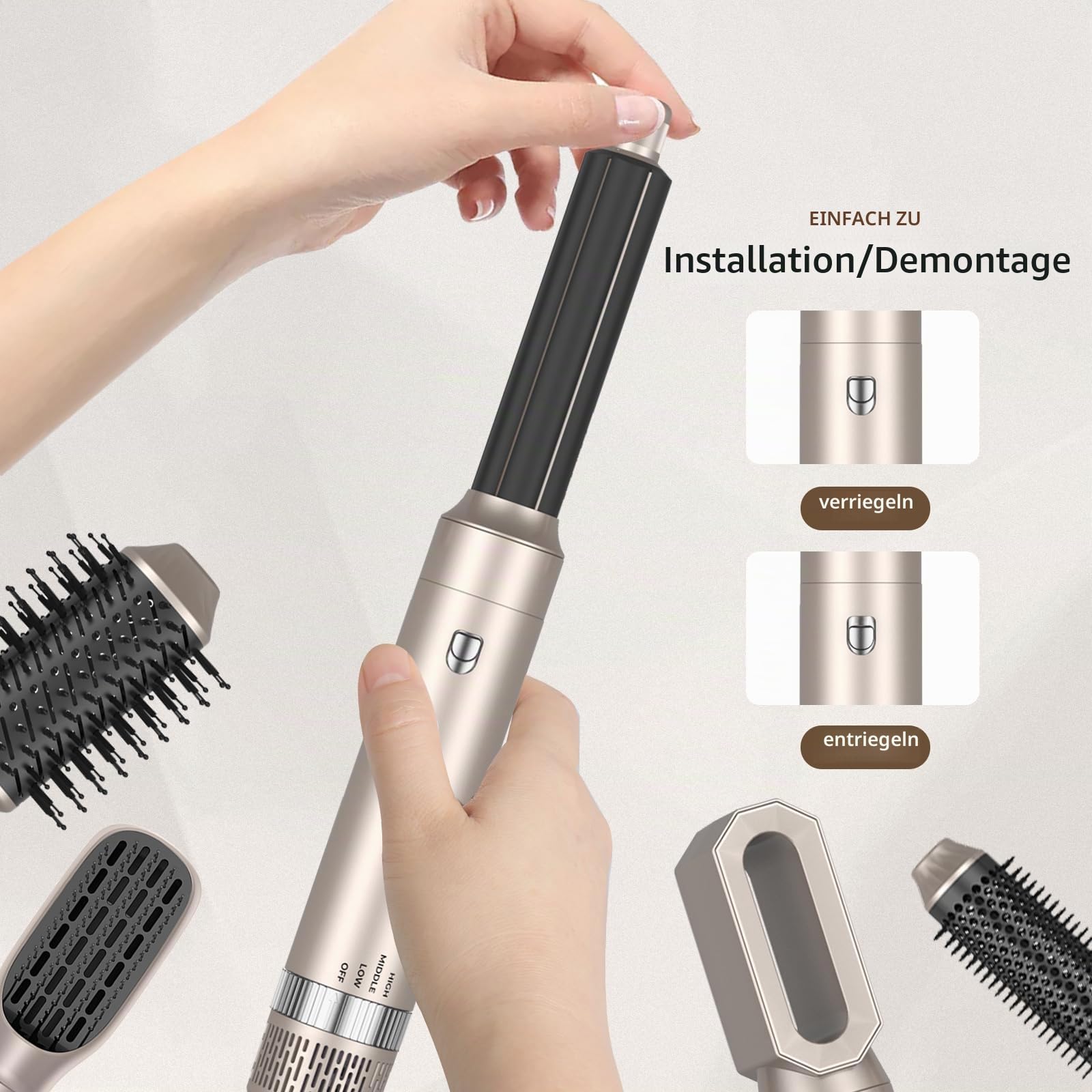 TANSHINE 6-in-1 Hairstyler 1000W Heißluftbürste Warmluftbürste Lockenstab
