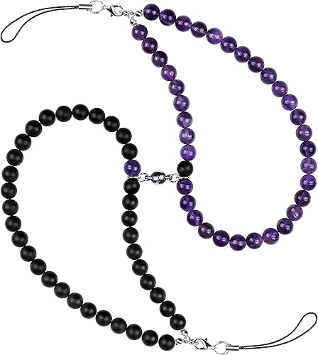Ucharmbead Correa de muñeca con dije de teléfono para parejas, con cuentas de piedra natural para él y ella