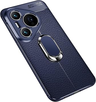 Leather Case for Huawei Pura 70 Ultra/70 Pro/70 Pro+/70, Slim Cover Back with Foldable Ring Stand Support Vehicle Magnetic Suction,Blue,70 Pro