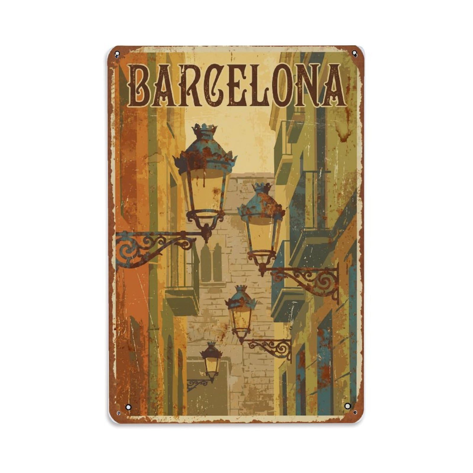 Vintage Travel Lanterns Spain Street Metal Tin Sign Plaque Wall Decor for Cafe, Club Bar, Office, Home Garden Metal Poster 8x12Inch