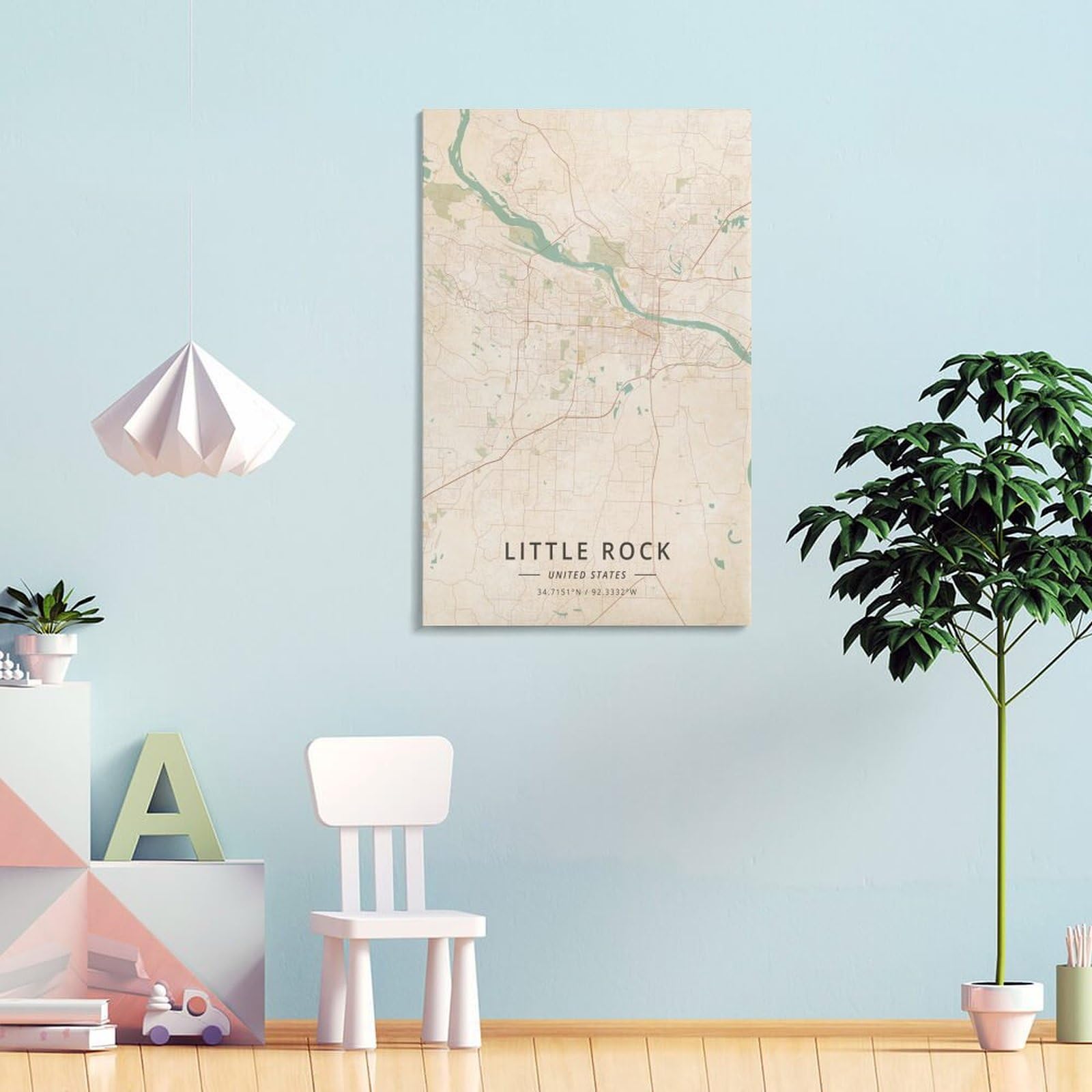 Little Rock - Poster con mappa degli Stati Uniti d'America, stampa artistica da parete su tela, stile vintage, per casa, scuola, ufficio, 30 x 45 cm