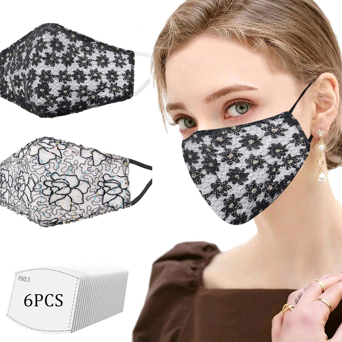 Thin Lace Face_Mask Dust-proof Sun-proof Girls Women Three-layer with Filter Fashion Breathable Small Daisy Cotton Face Scarf for Spring Summer