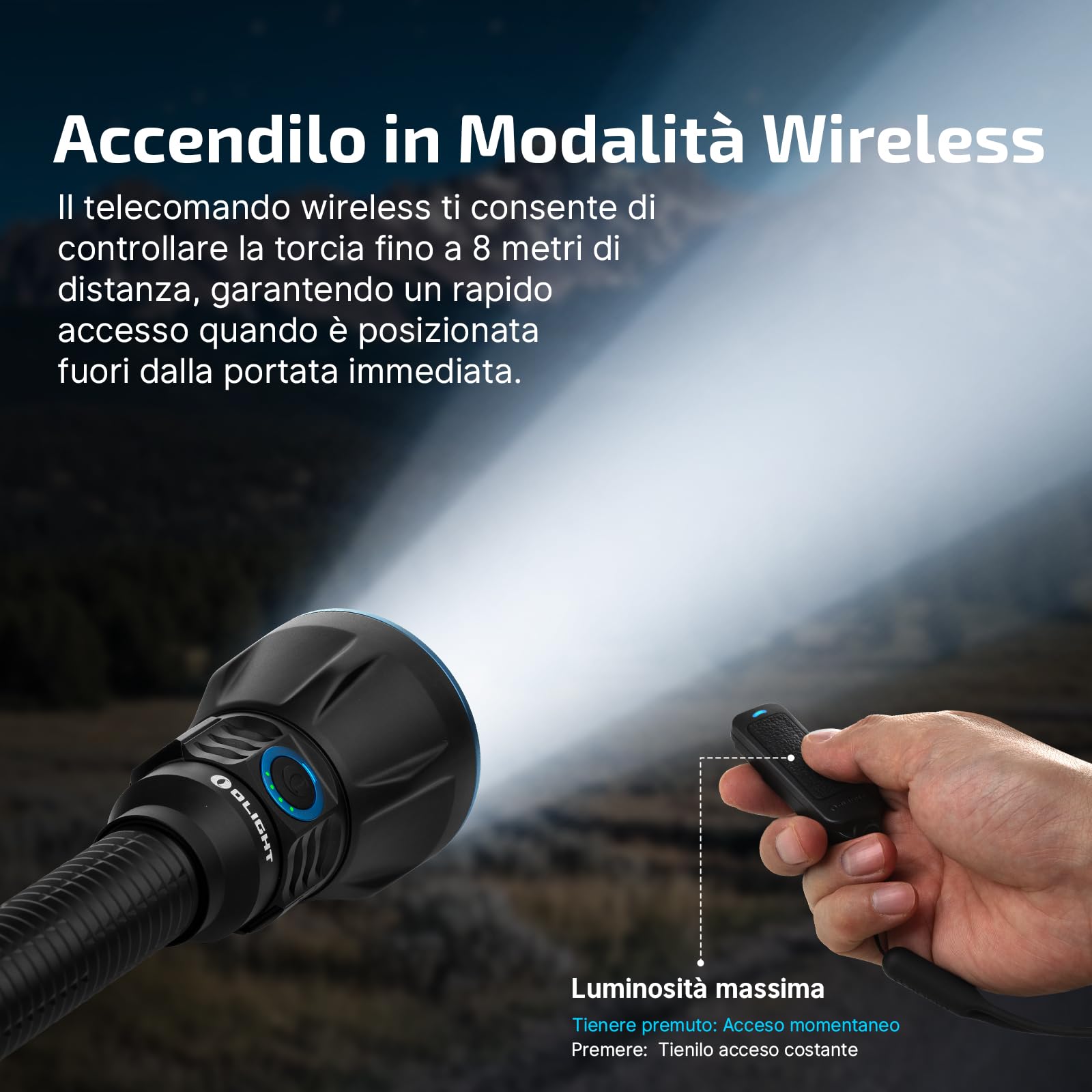 OLIGHT Javelot Turbo 2 Kit Torcia Potente 1800 Lumen con Telecomando | Portata 1500 Metri, Autonomia 272 Ore, Filtro Luce Rossa e Verde, IPX8, Ideale per Caccia, Attività all'aria Aperta, Ricerca