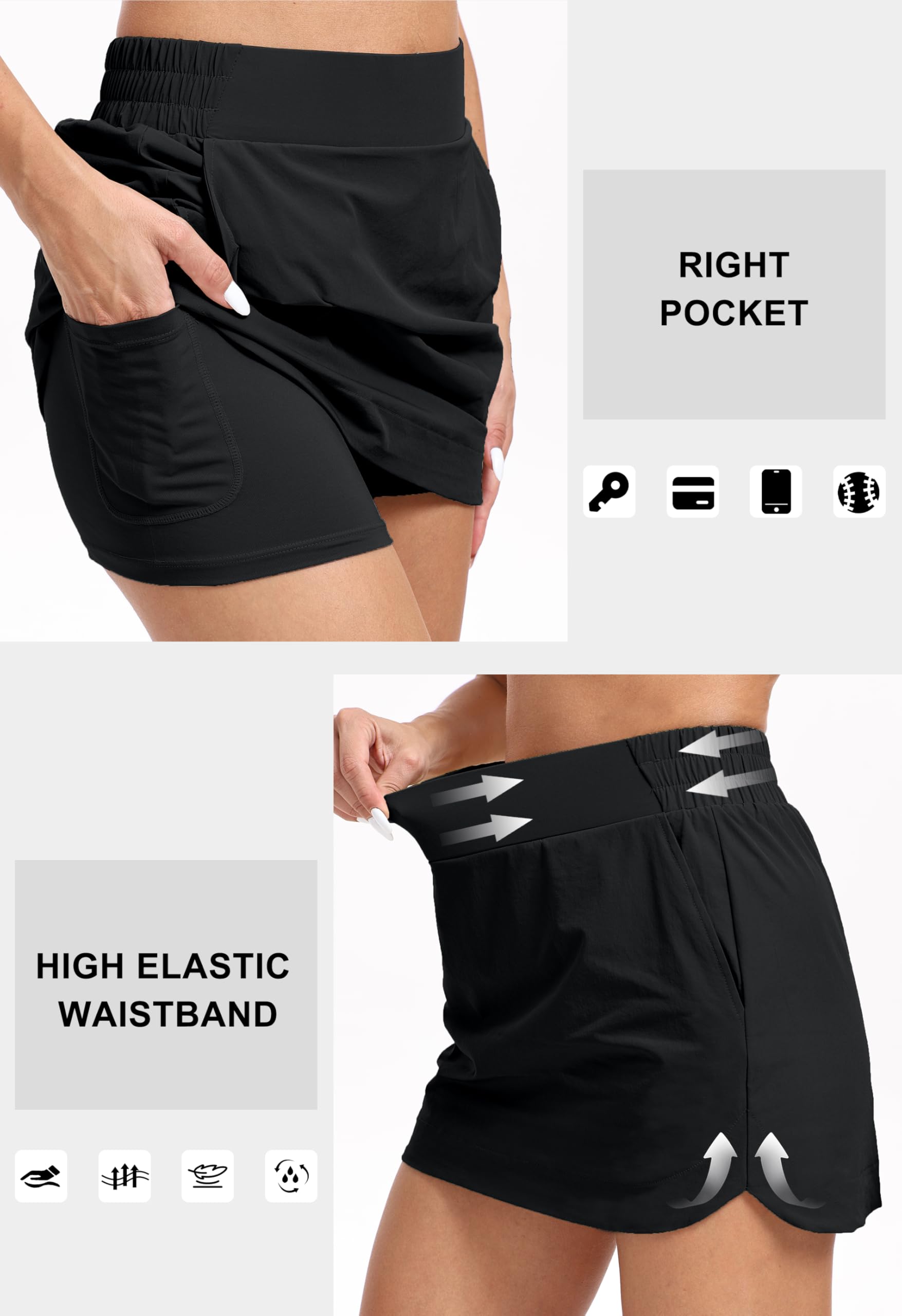 Jhsnjnr Gonna da tennis da donna con tasche corte elasticizzate in vita gonne sportive allenamento golf atletico skort
