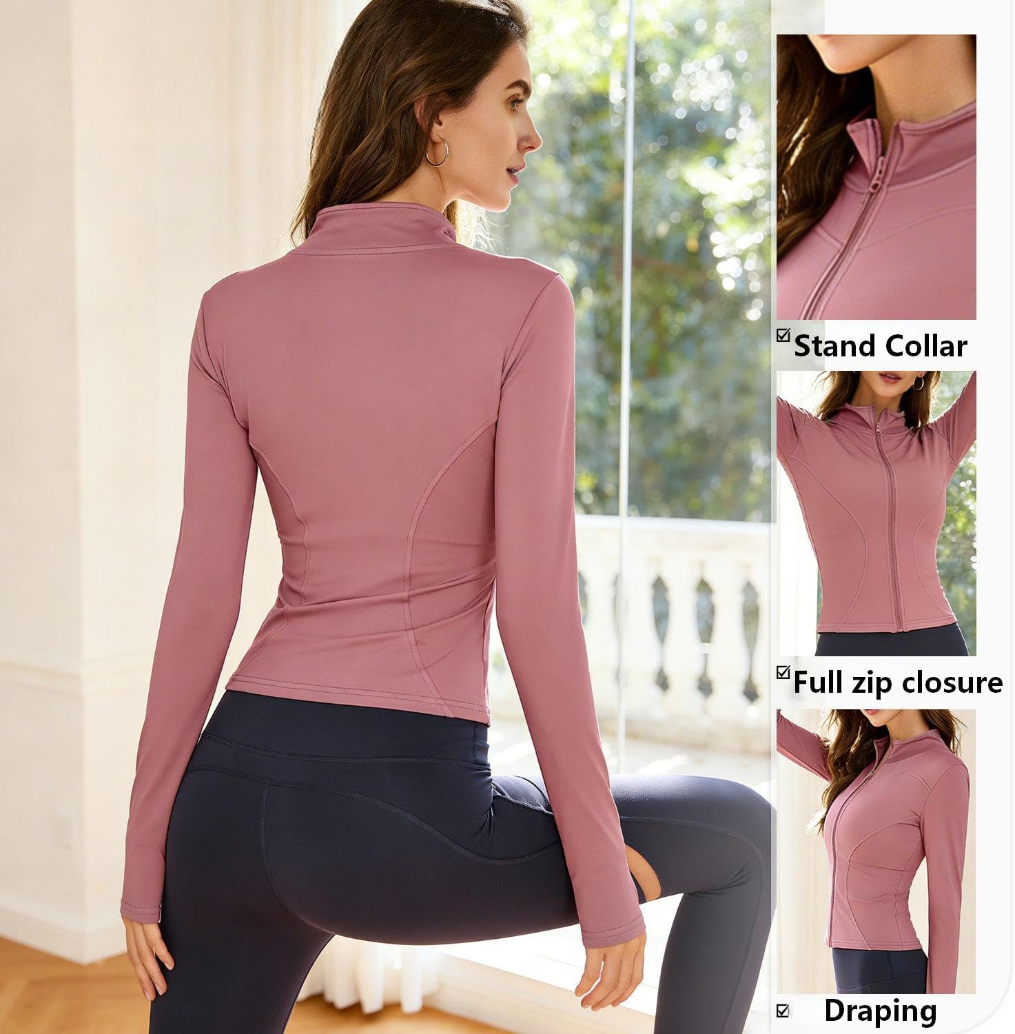 Workout Jacket Women Lightweight Full Zip Slim Fit Running Track Jacket with Thumb Holes Athletic Stretchy Gym Yoga Top