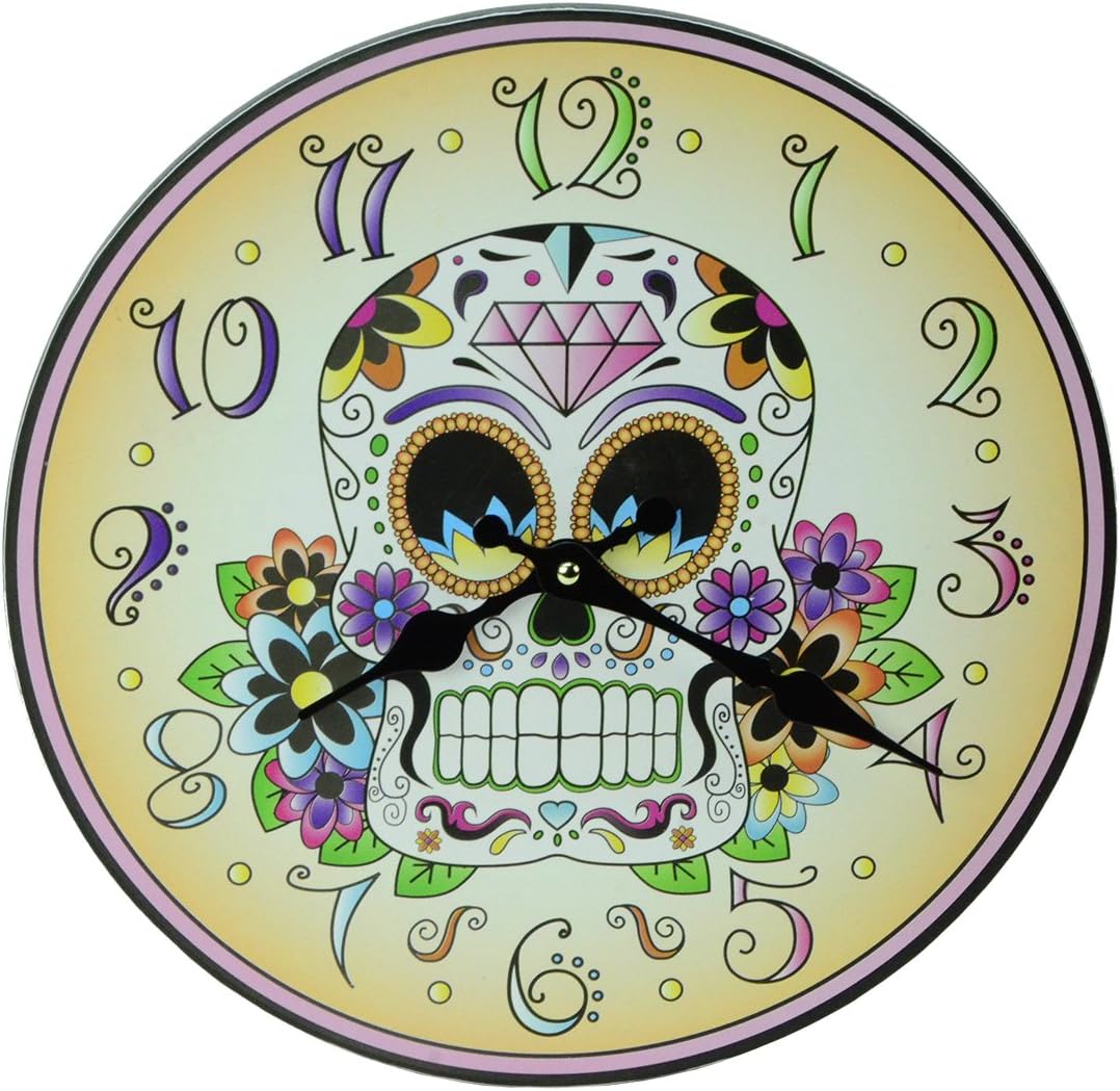 1 X Day Of The Dead Clock Skeleton Flowers Halloween Mexican Tradition Artwork