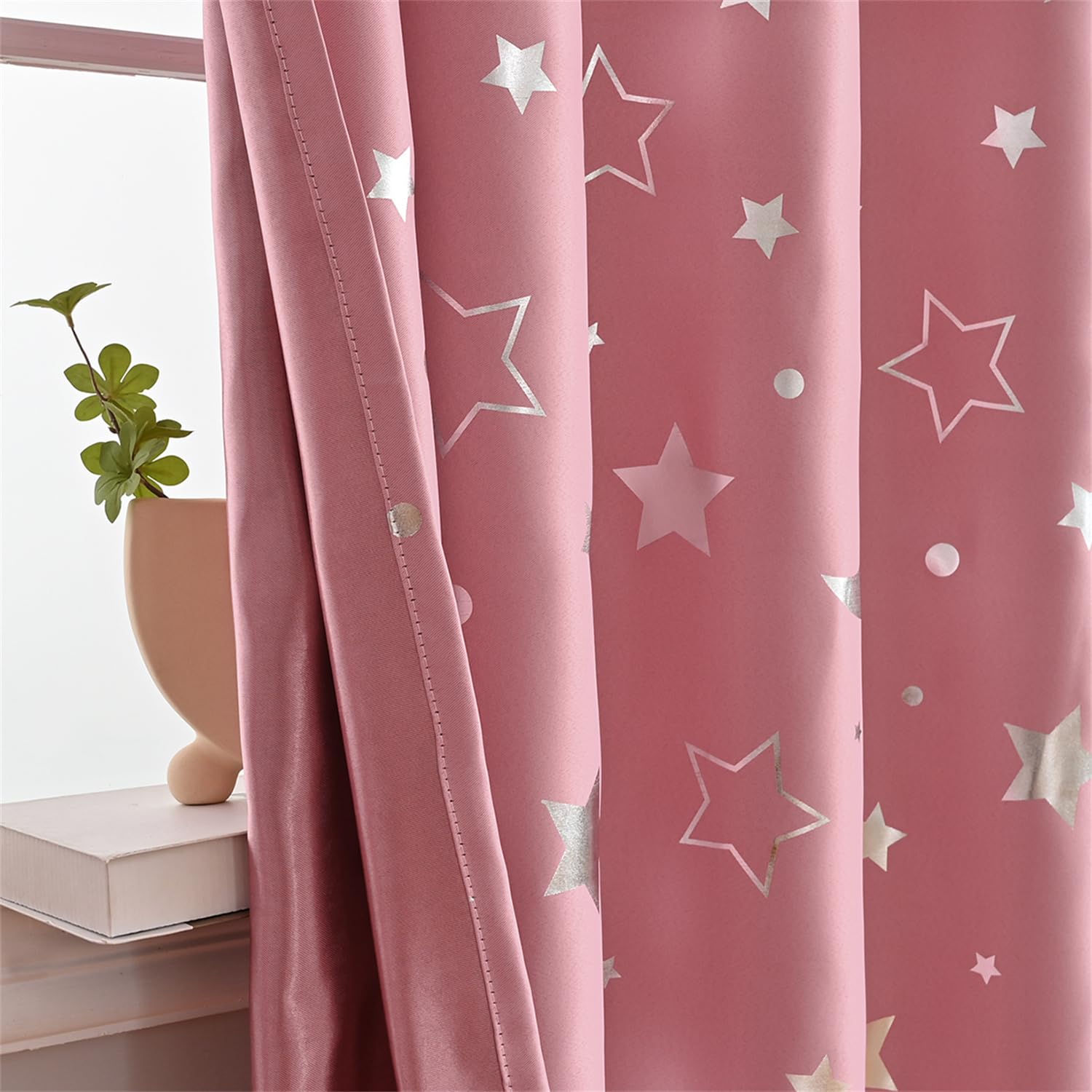 Freyamy Vorhang Blickdicht Rosa Mond Sternenvorhänge 2 Stück,130x100cm (HxB) Niedliche Vorhänge mit Ösen Lichtundurchlässig thermovorhang kälteschutz Gardinen Lärmschutz für Kindervorhänge
