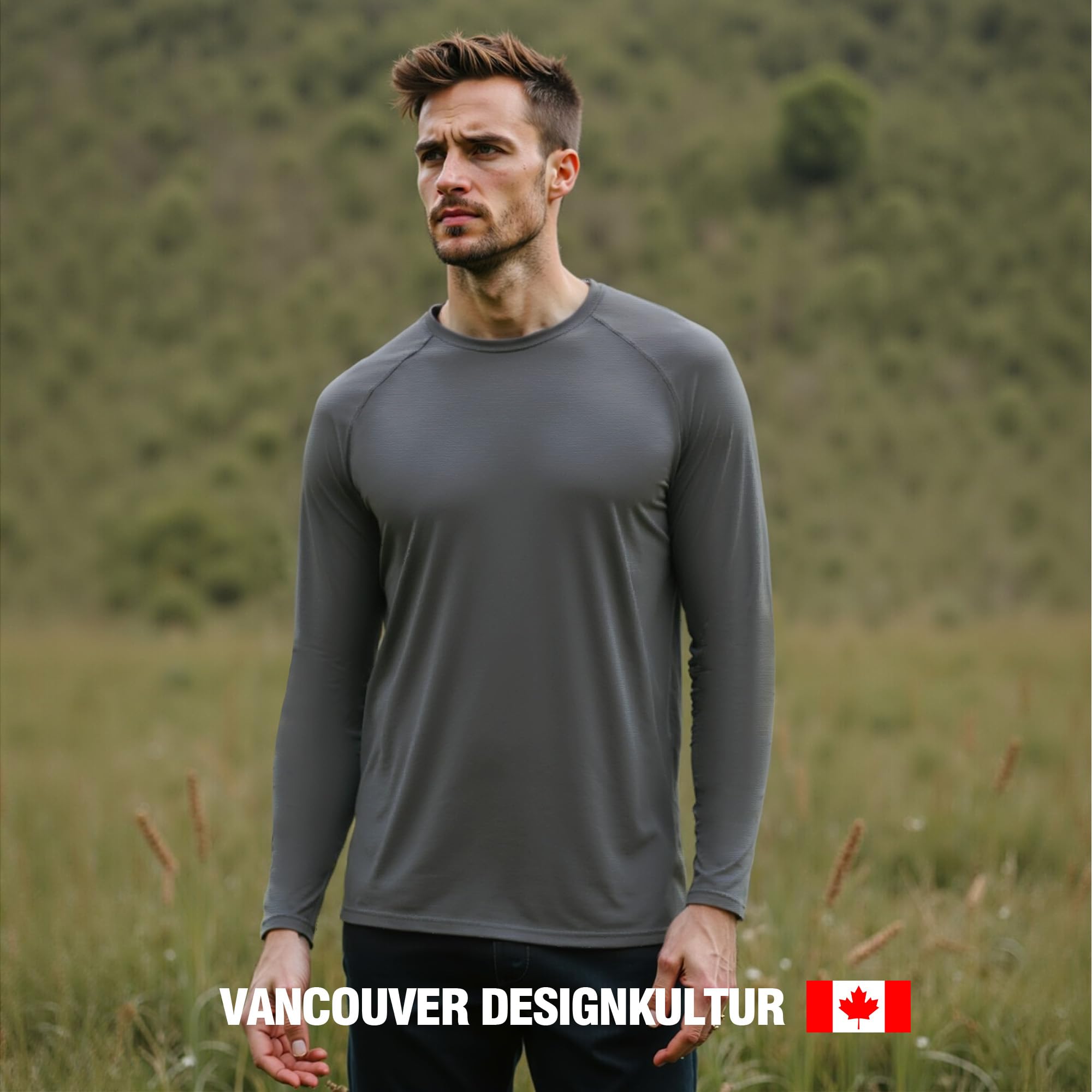 ineepor Merino Shirt Herren Langarm Funktionsshirt Sportshirt Wandershirt | Atmungsaktiv, Schnelltrocknend, Geruchshemmend, Long Sleeve, Gym, Fitness, Trekking