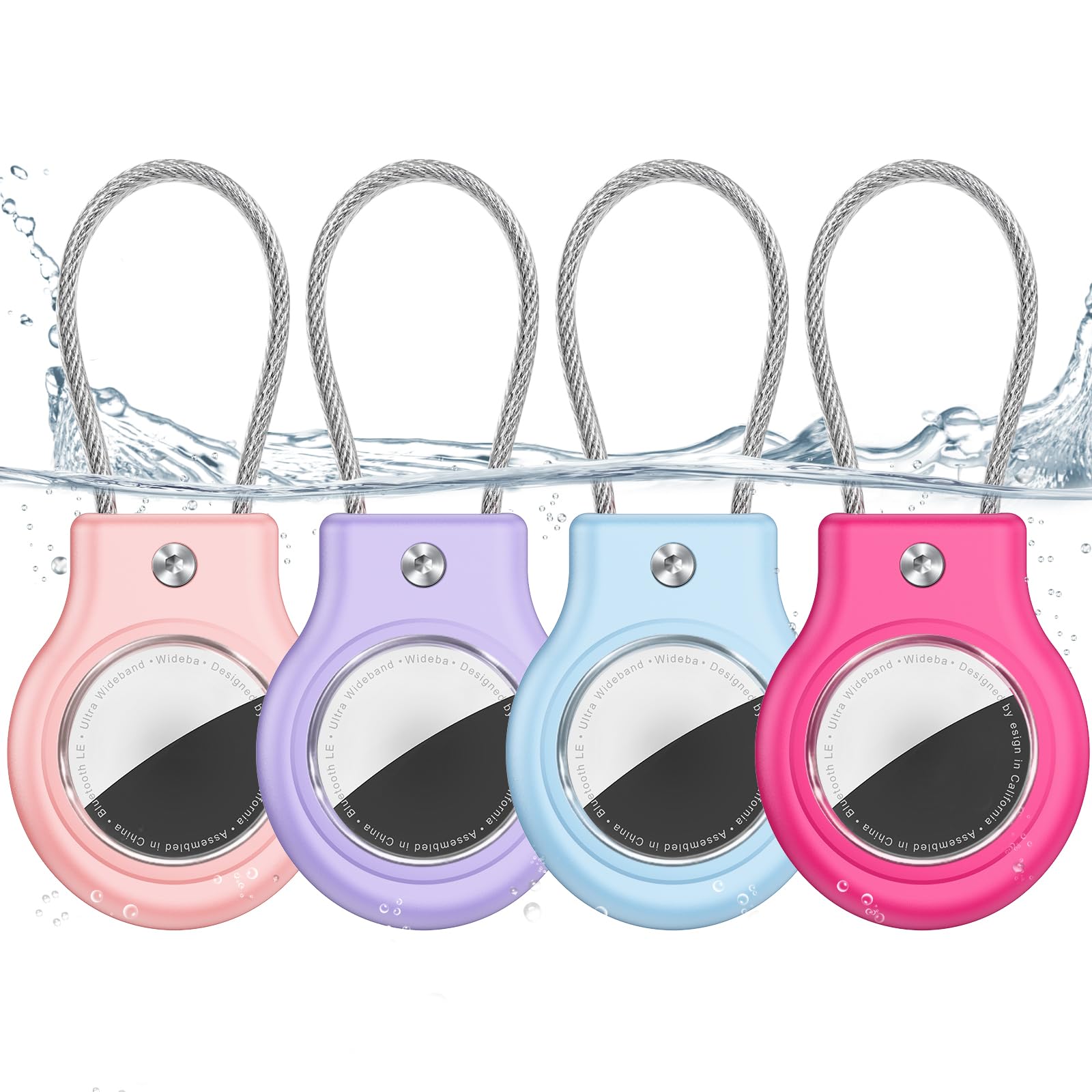TNSNK 4 Pack Waterproof for AirTag Holder with Cable Wire, Anti-Lost Secure Keychain for Apple AirTag, Shockproof Case for Keys/Luggage/Backpacks/Pets