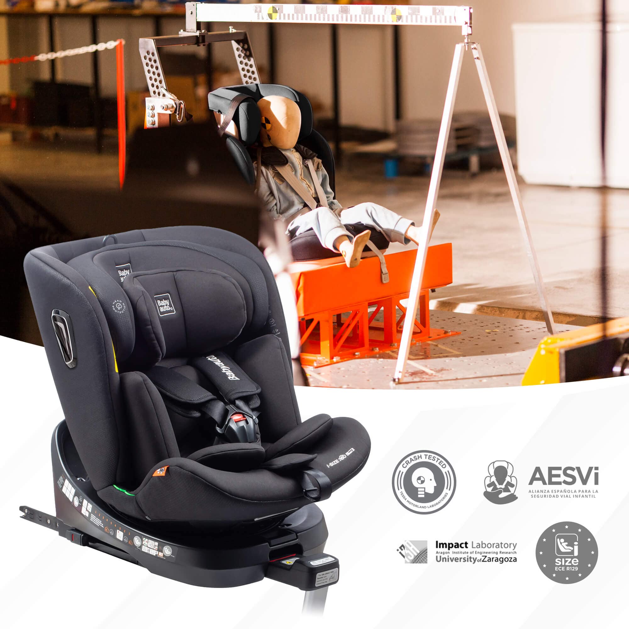 BABYAUTO - Aitana Baby Autositz 360° Drehbar ISOFIX mit Stützfuß - Kinder Autositz Gruppe 0+/1/2/3 (0-36 kg/0-12 Jahre) Autositz mit iSize - 5-Punkt-Sicherheitsgurt - Schwarz