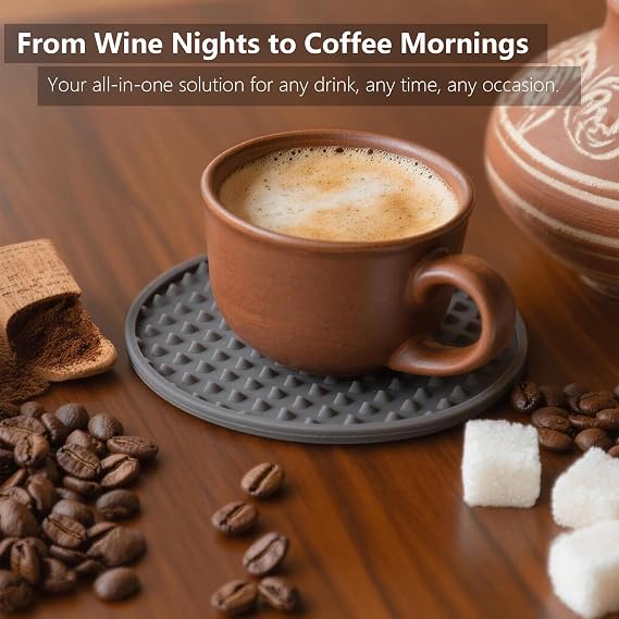 6 Pack Drink Coasters with Holder, Silicone Cup Mat for Hot or Cold Drinks, Non-Slip, Non-Stick