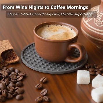 6 Pack Drink Coasters with Holder, Silicone Cup Mat for Hot or Cold Drinks, Non-Slip, Non-Stick