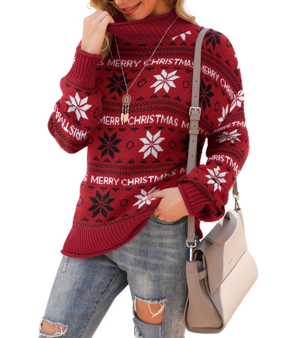 Jouica Womens Turtleneck Oversized Sweaters Batwing Long Sleeve Pullover Loose Chunky Knit Jumper