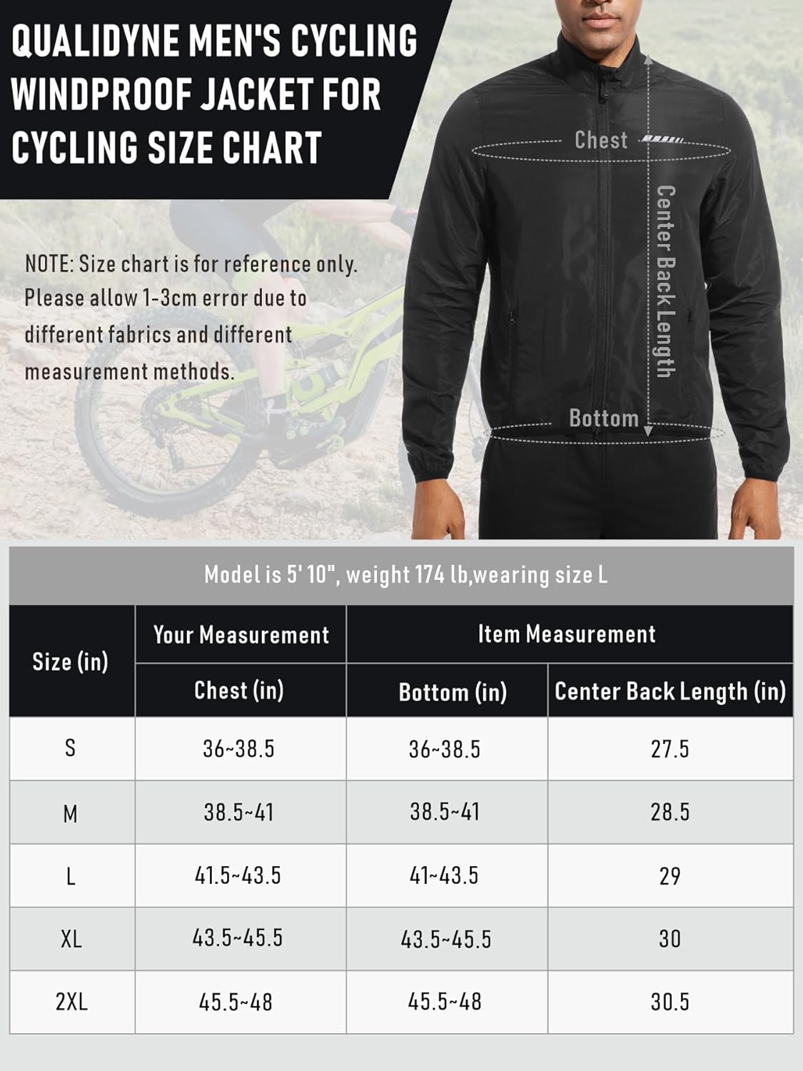 qualidyne Men's Lightweight Cycling Windbreaker Jacket, Windproof, Water-Resistant (Light Rain), Reflective, 2 Zip Pockets - Image 7