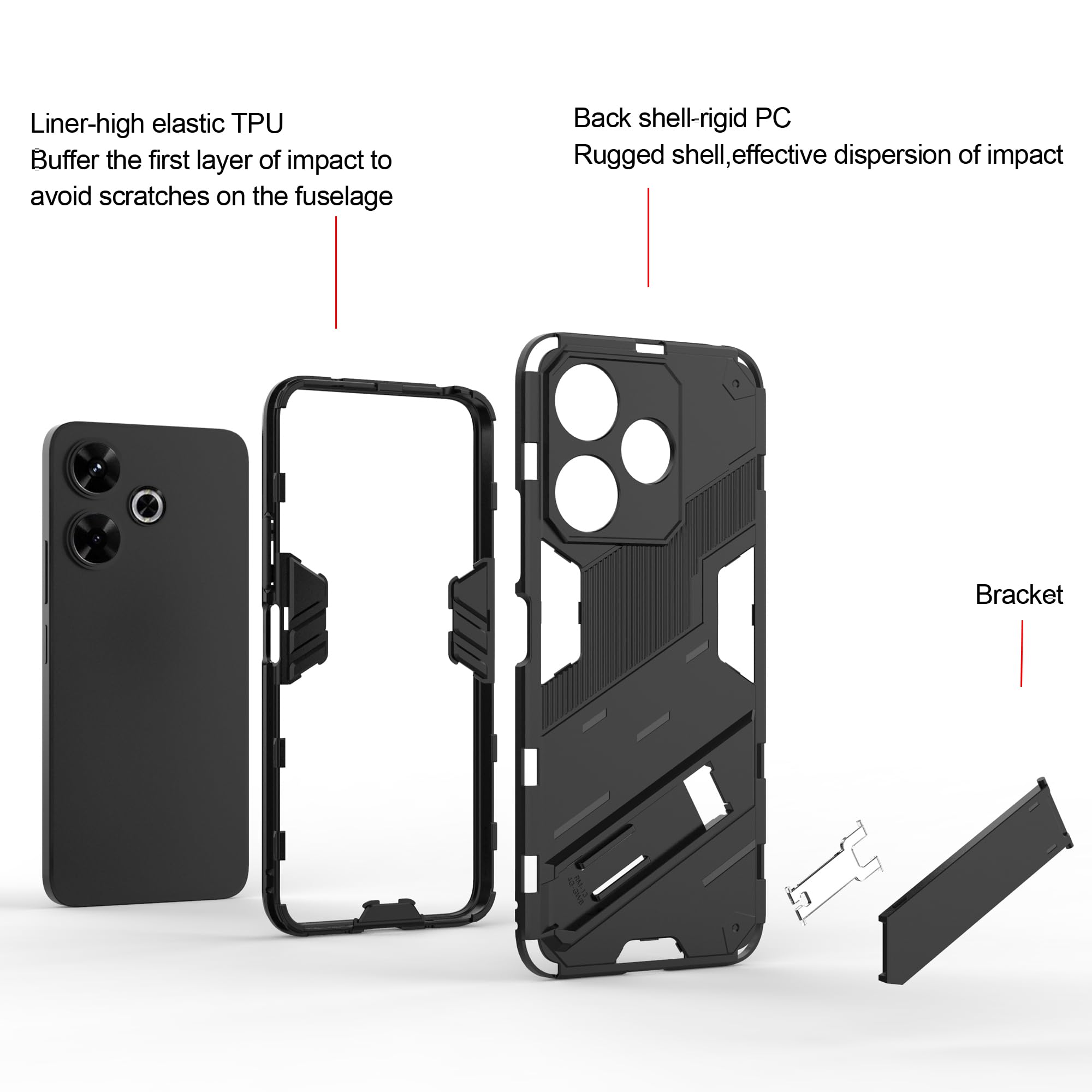 Cover COMAKU Antiurto Per Xiaomi Poco M6 4G / Redmi 13 4G Con Anello Porta Dita E Supporto Magnetico - Blu