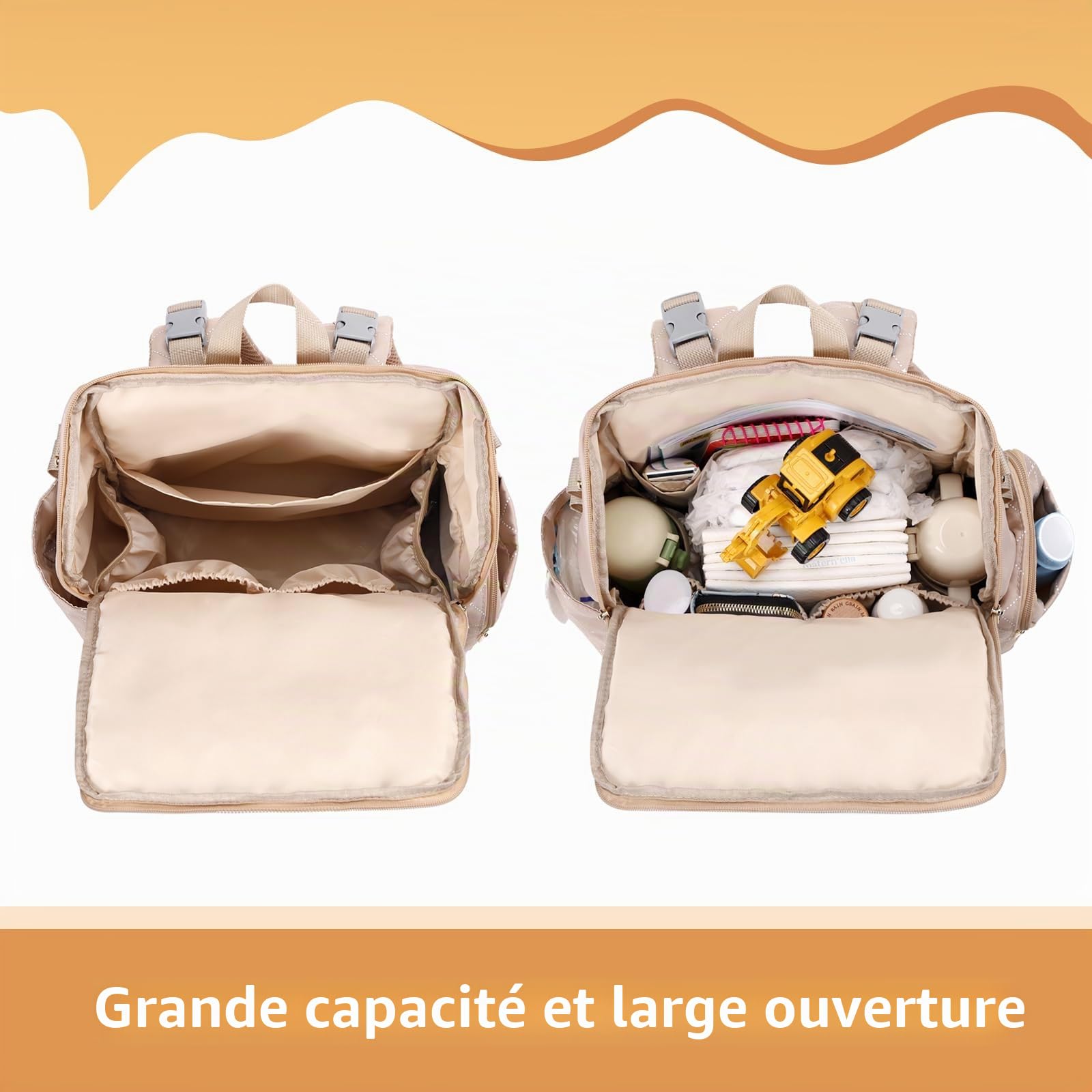 Élégant sac à langer pour bébé, sac pour bébé avec matelas à langer, étui pour tétine et sangles de poussette