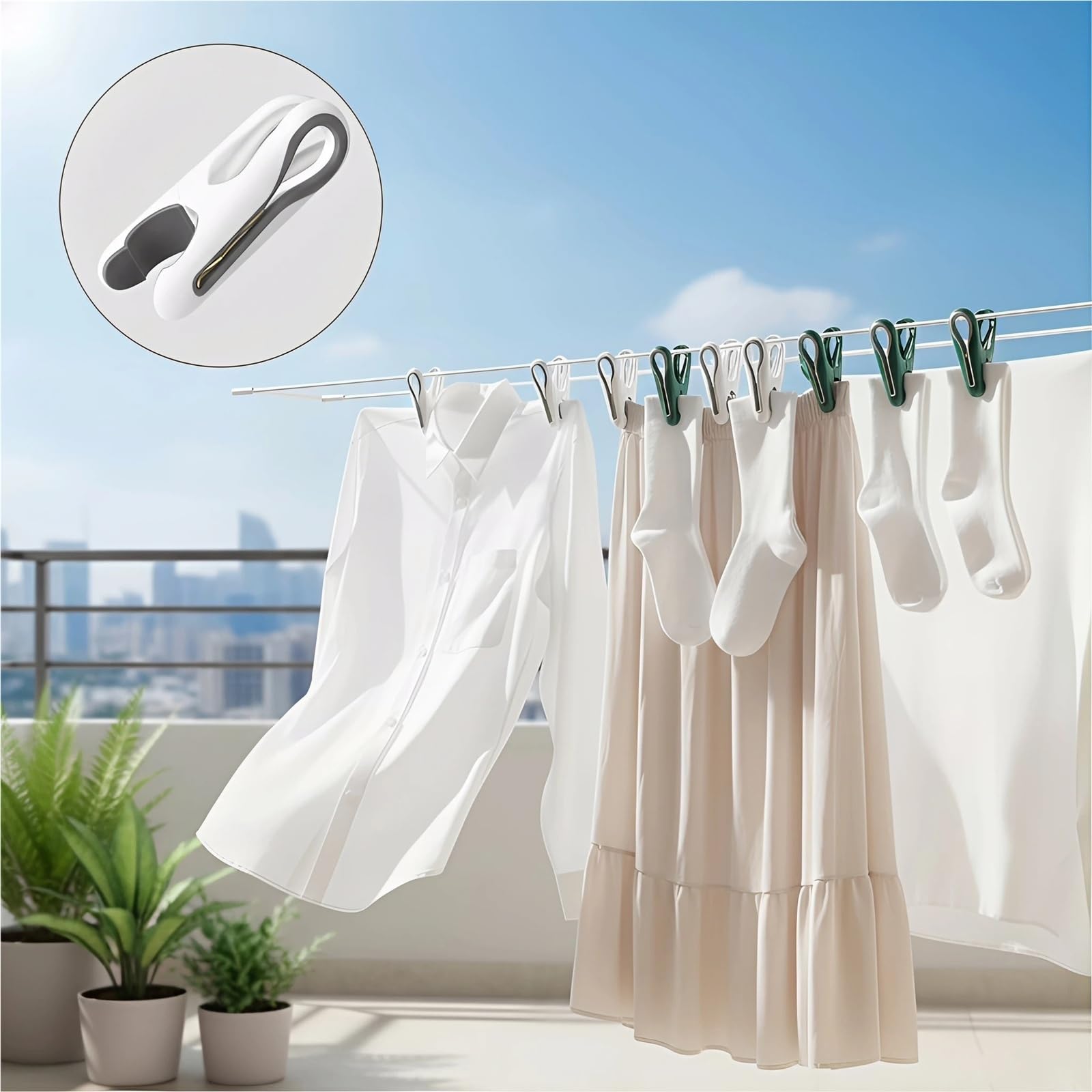 Mollette Di Plastica Per Vestiti Mollette da bucato in plastica da 12/24/36 pezzi con cestello portaoggetti, mollette for appendere la biancheria for calzini e biancheria intima(White 24pcs-box)