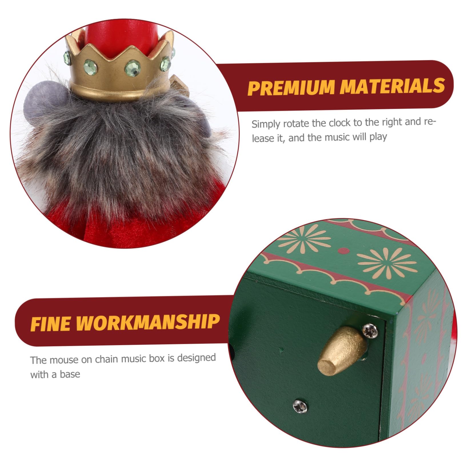Caja de Música de Cascanueces de Madera con Figura de Ratón Rey Mecanismo de Cuerda sin Pilas Decoración Navideña para Estantes y Mesas Regalo para Ocasiones Especiales