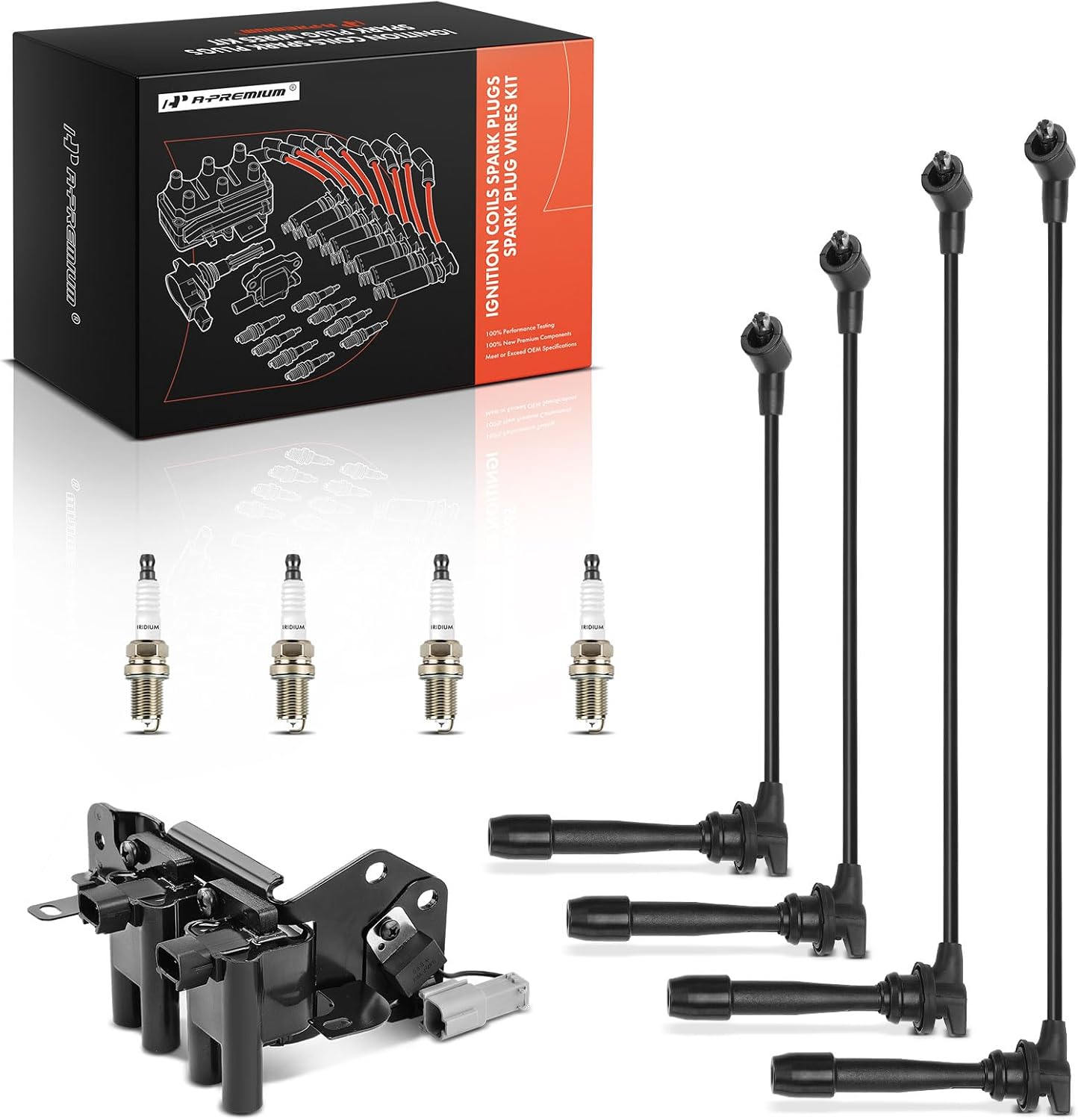 A-Premium 1 Ignition Coils with 4 Wire and 4 Iridium Spark Plugs Compatible with Hyundai Accent 2000 2001 2002 2003 2004 2005 1.6L