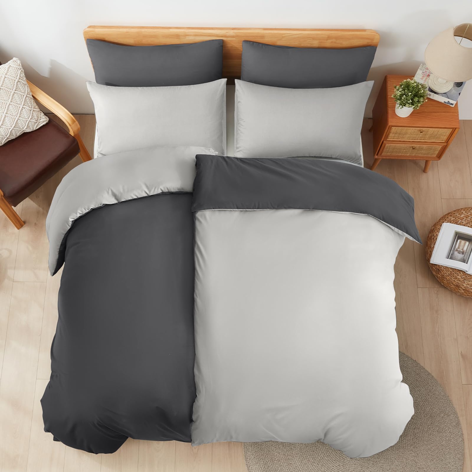 Sufdari Ropa de cama de algodón 135 x 200 cm, 100% algodón, funda nórdica transpirable, juego de ropa de cama con 2 fundas de almohada de 80 x 80 cm + 2 fundas nórdicas con cremallera